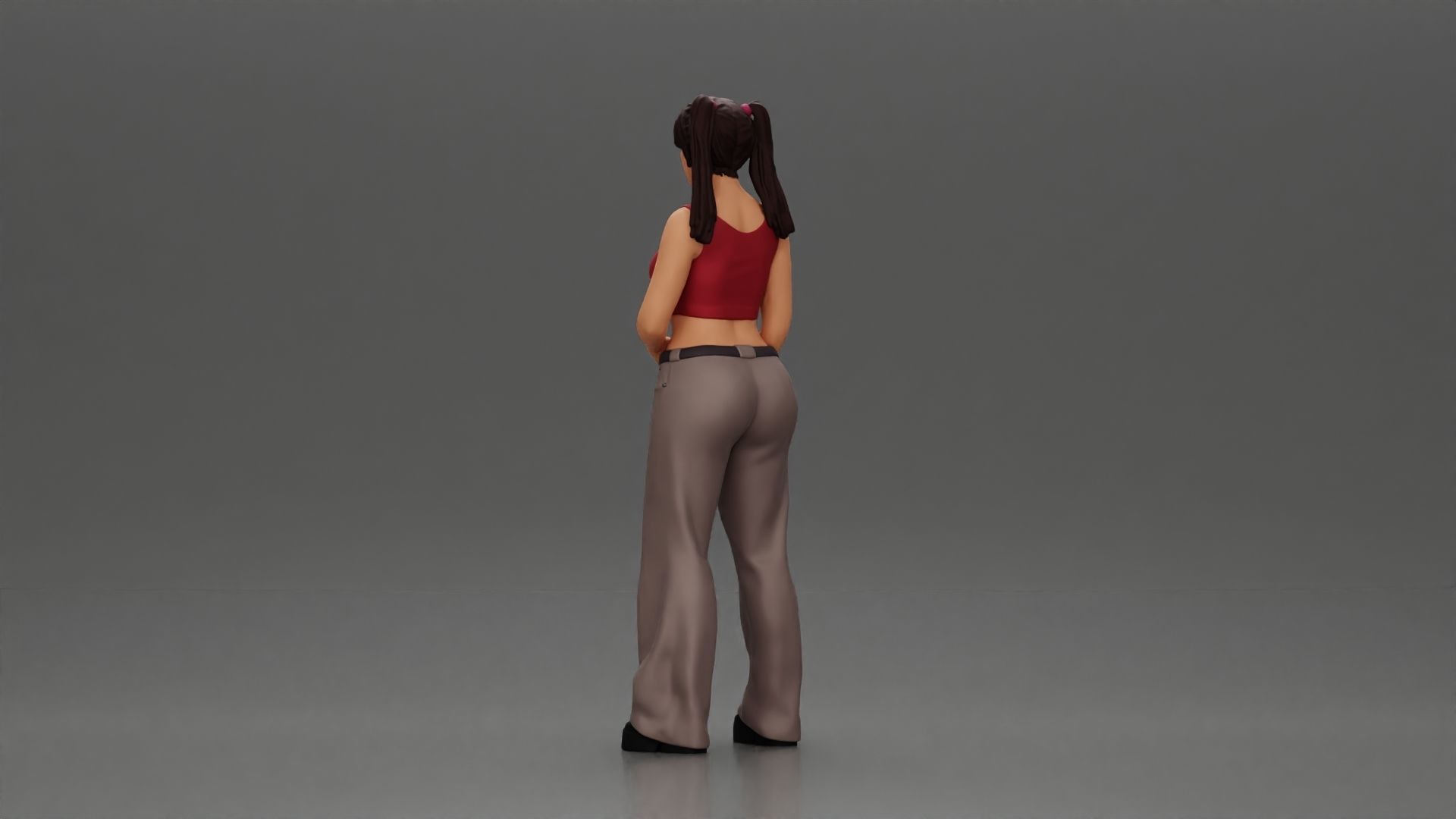 Chola girl with pigtails standing in flared pants 3D print model_4