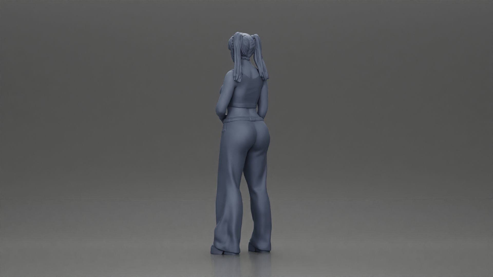 Chola girl with pigtails standing in flared pants 3D print model_10