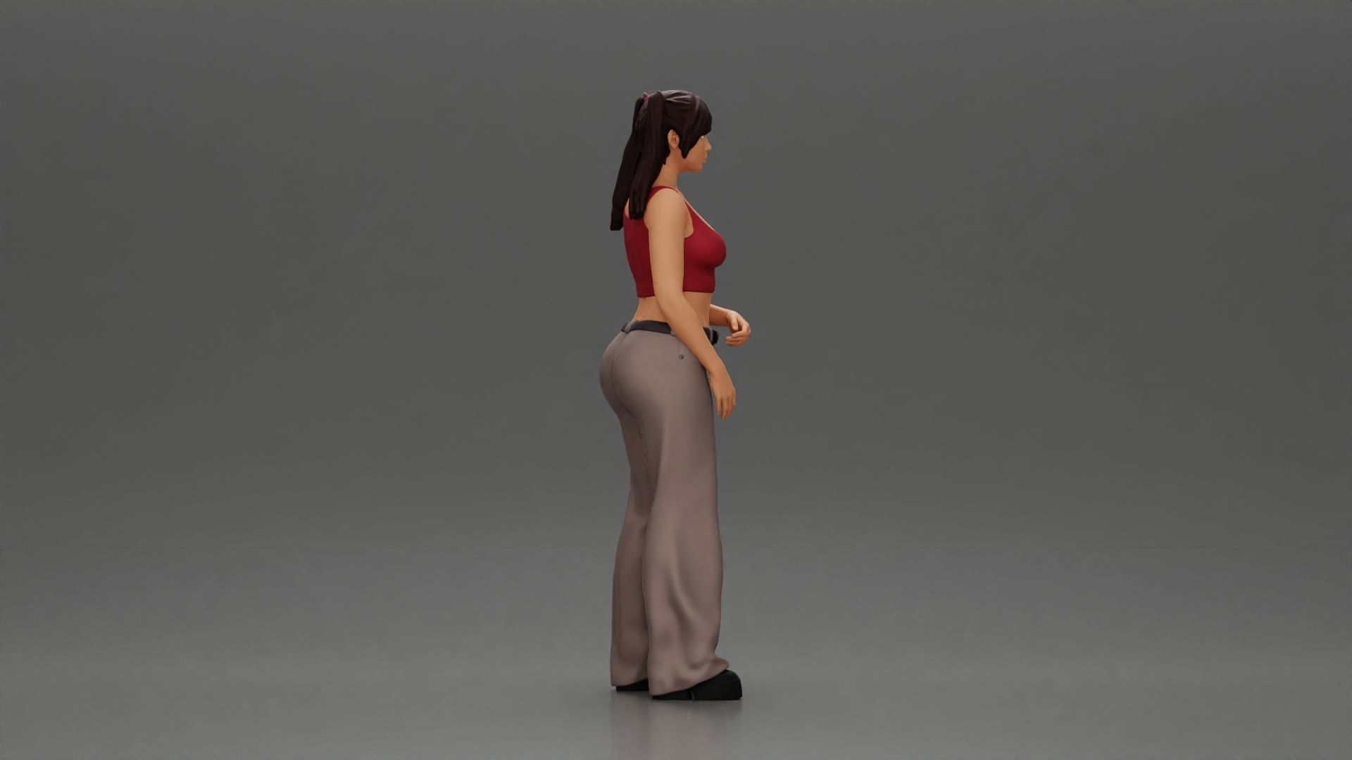 Chola girl with pigtails standing in flared pants 3D print model_2