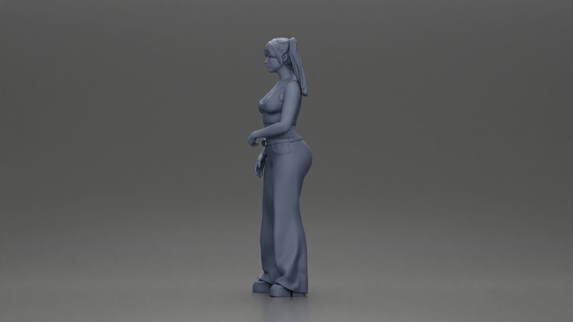 Chola girl with pigtails standing in flared pants 3D print model_11