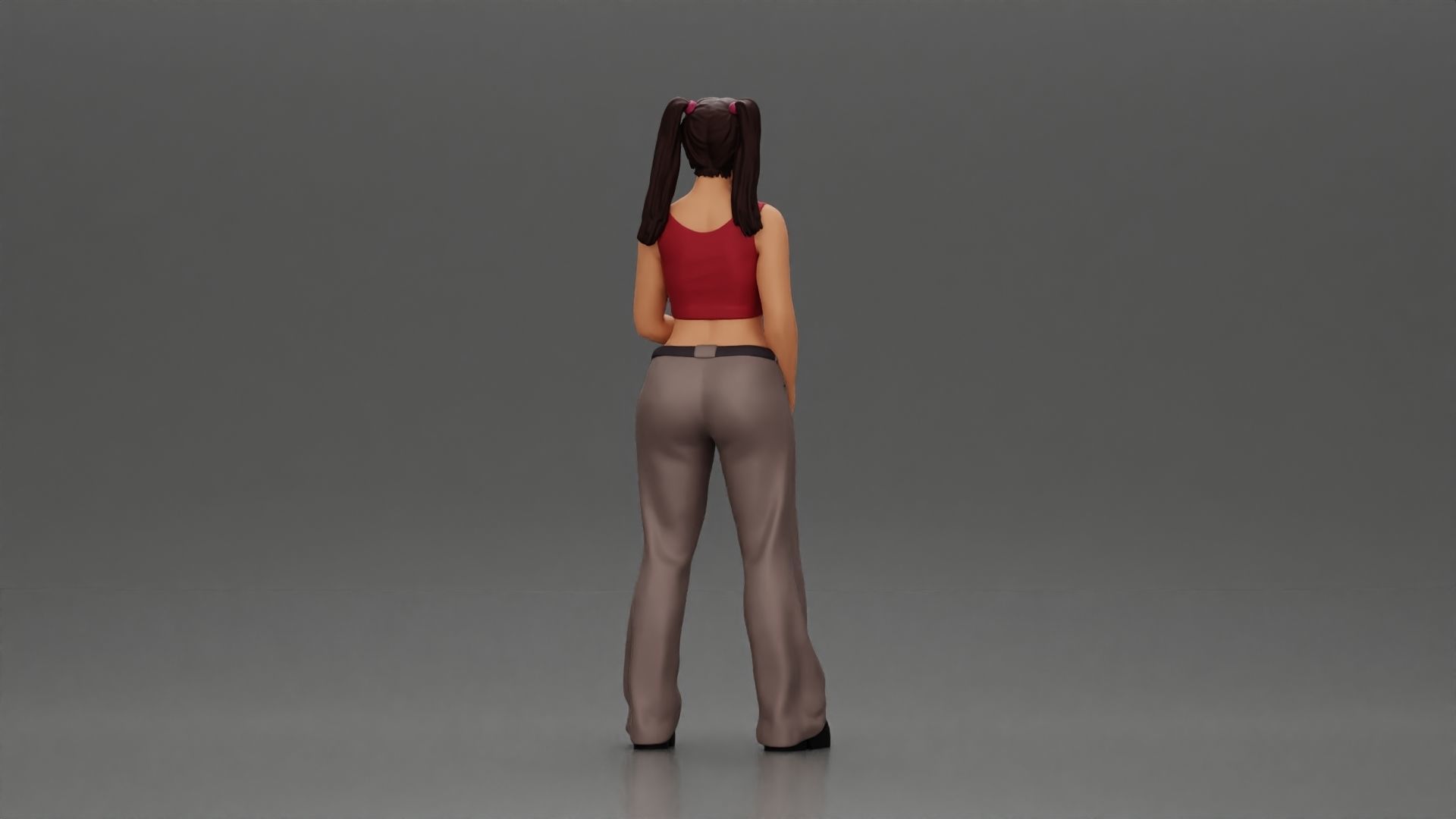 Chola girl with pigtails standing in flared pants 3D print model_3
