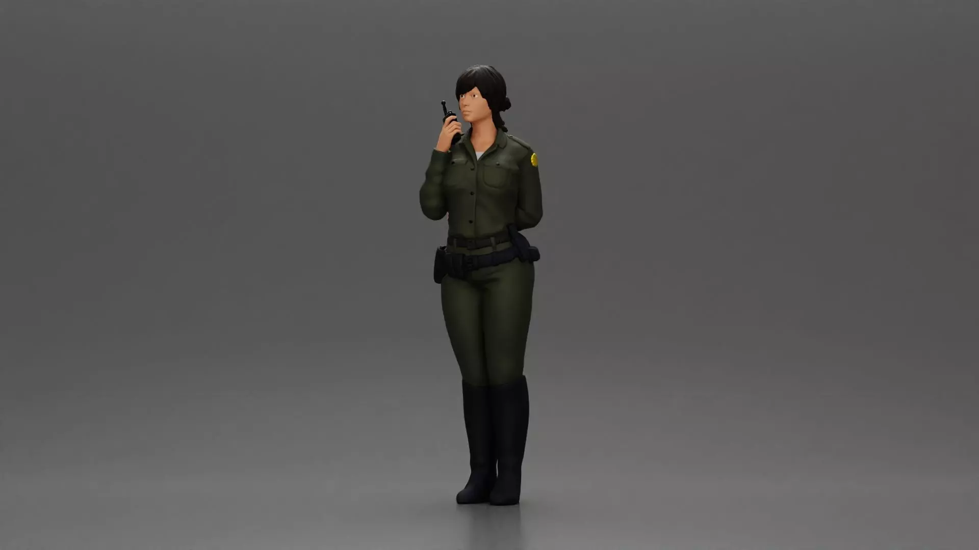 policewoman standing hand resting on back speaking into radio 2 3D print model
