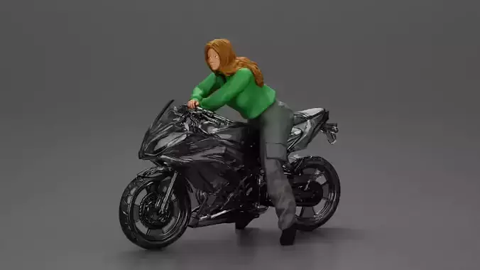 motorcyclist woman hoodie sitting on motorcycle