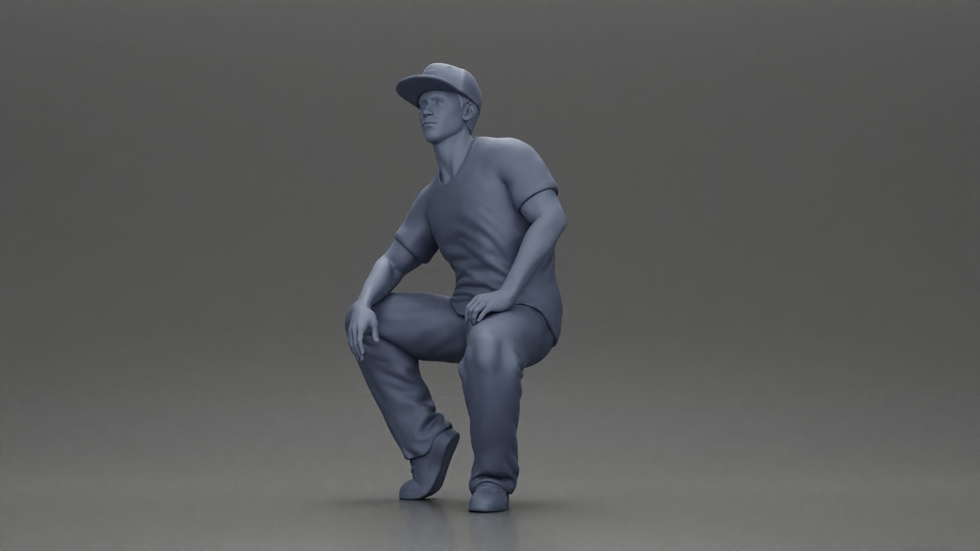 hip-hop man sitting in shirt and cap 3D print model_6