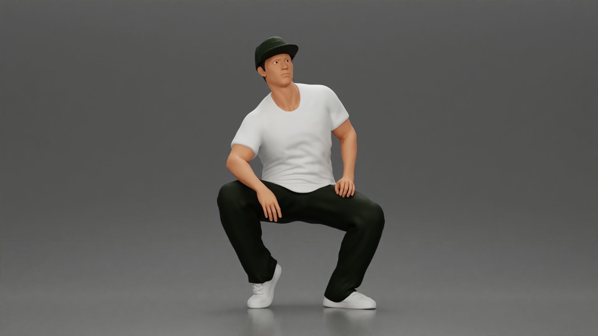 hip-hop man sitting in shirt and cap 3D print model_1