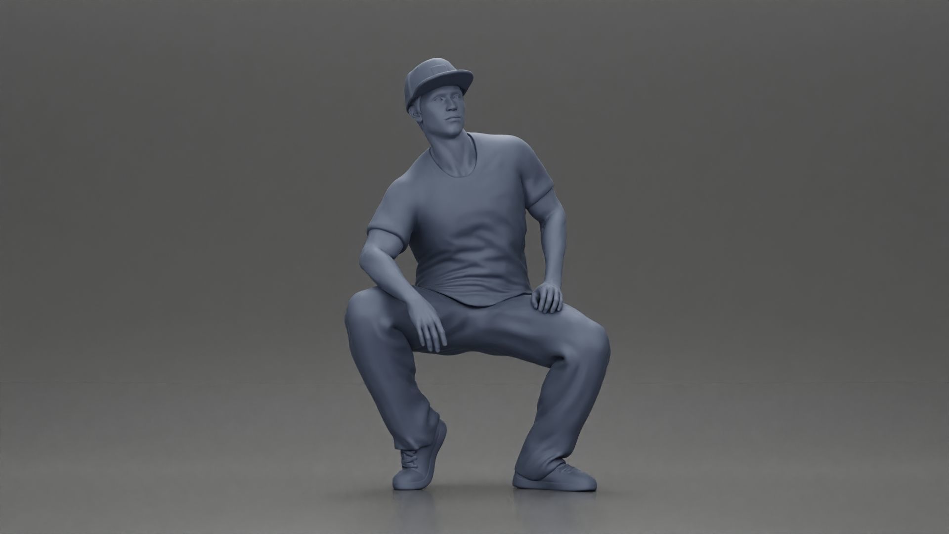 hip-hop man sitting in shirt and cap 3D print model_7