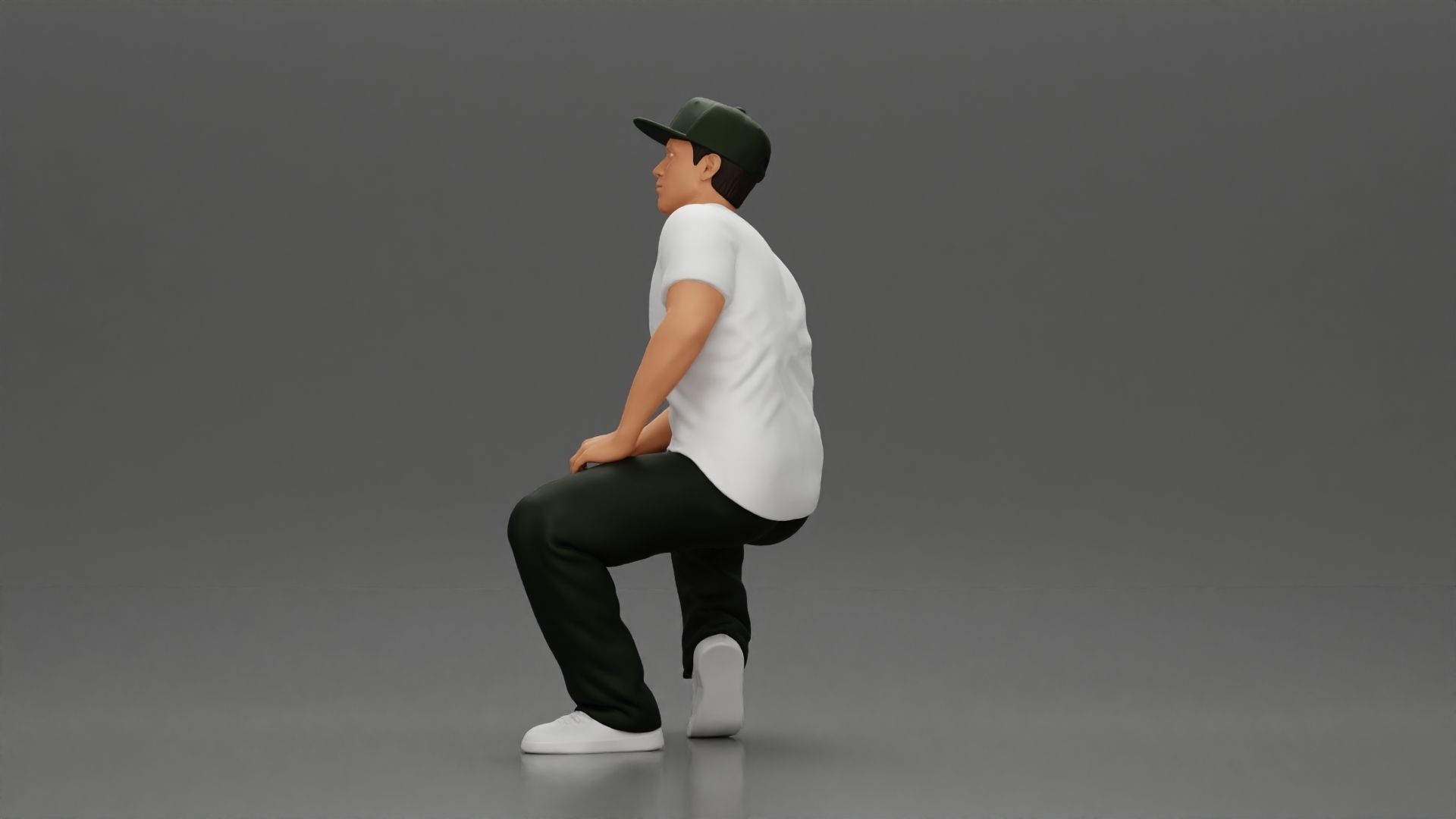 hip-hop man sitting in shirt and cap 3D print model_5