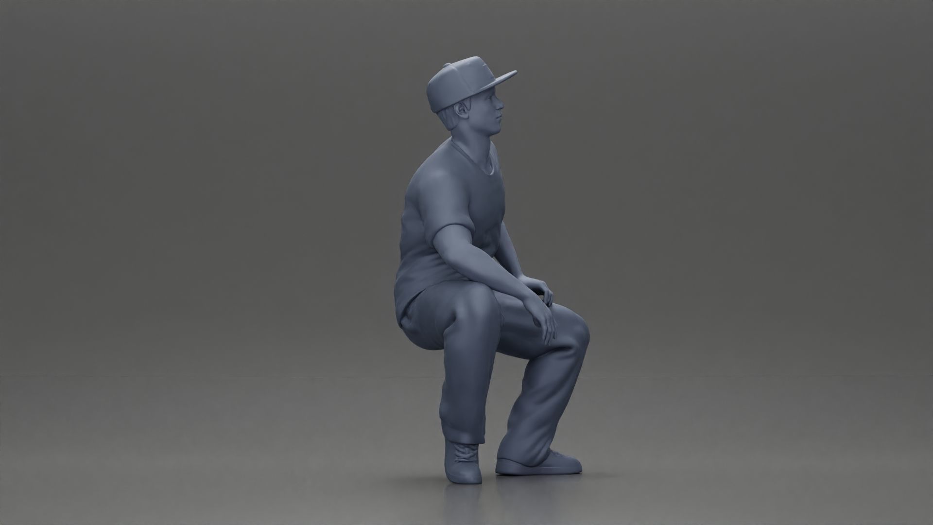 hip-hop man sitting in shirt and cap 3D print model_8