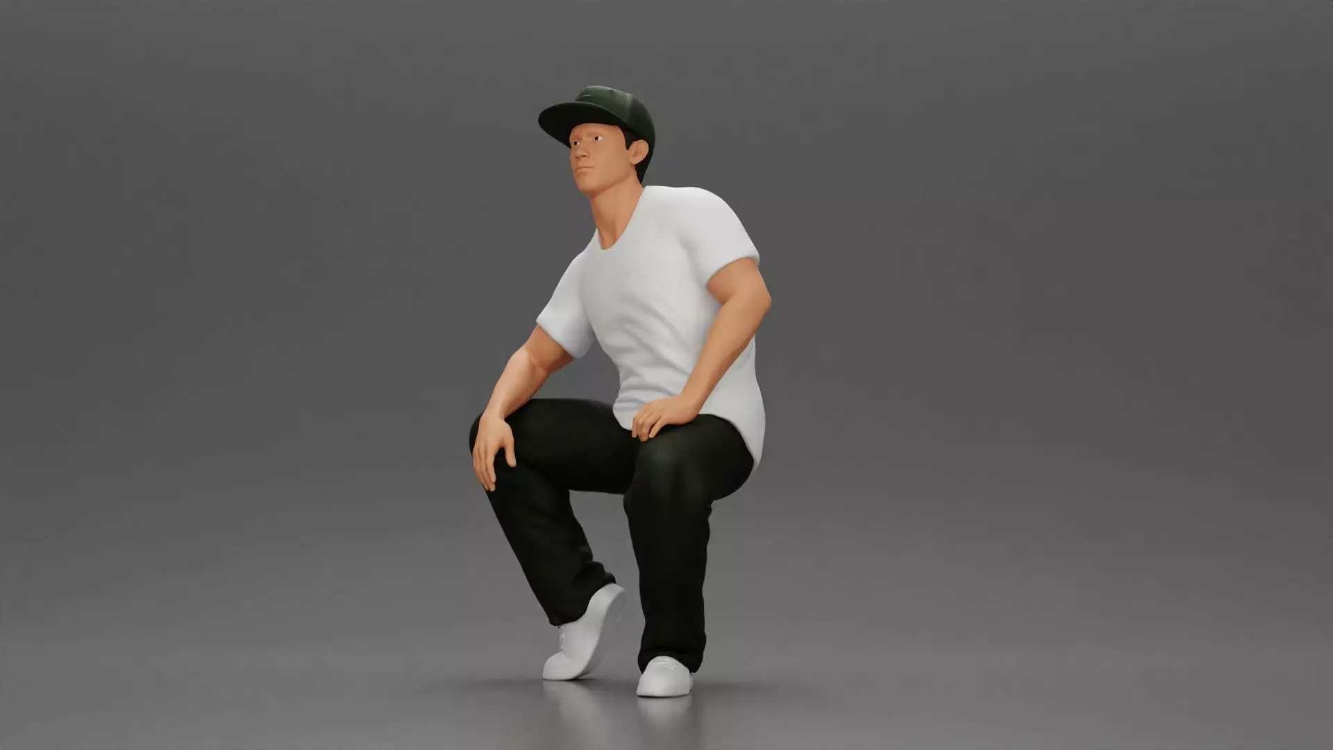 hip-hop man sitting in shirt and cap 3D print model_0