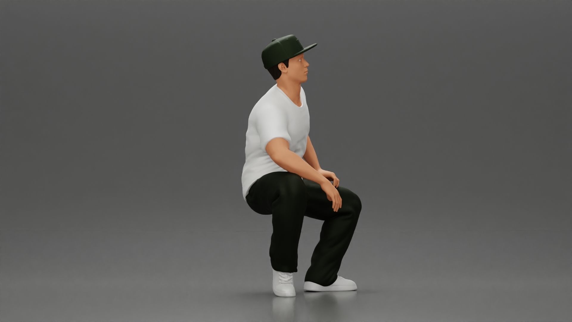 hip-hop man sitting in shirt and cap 3D print model_2
