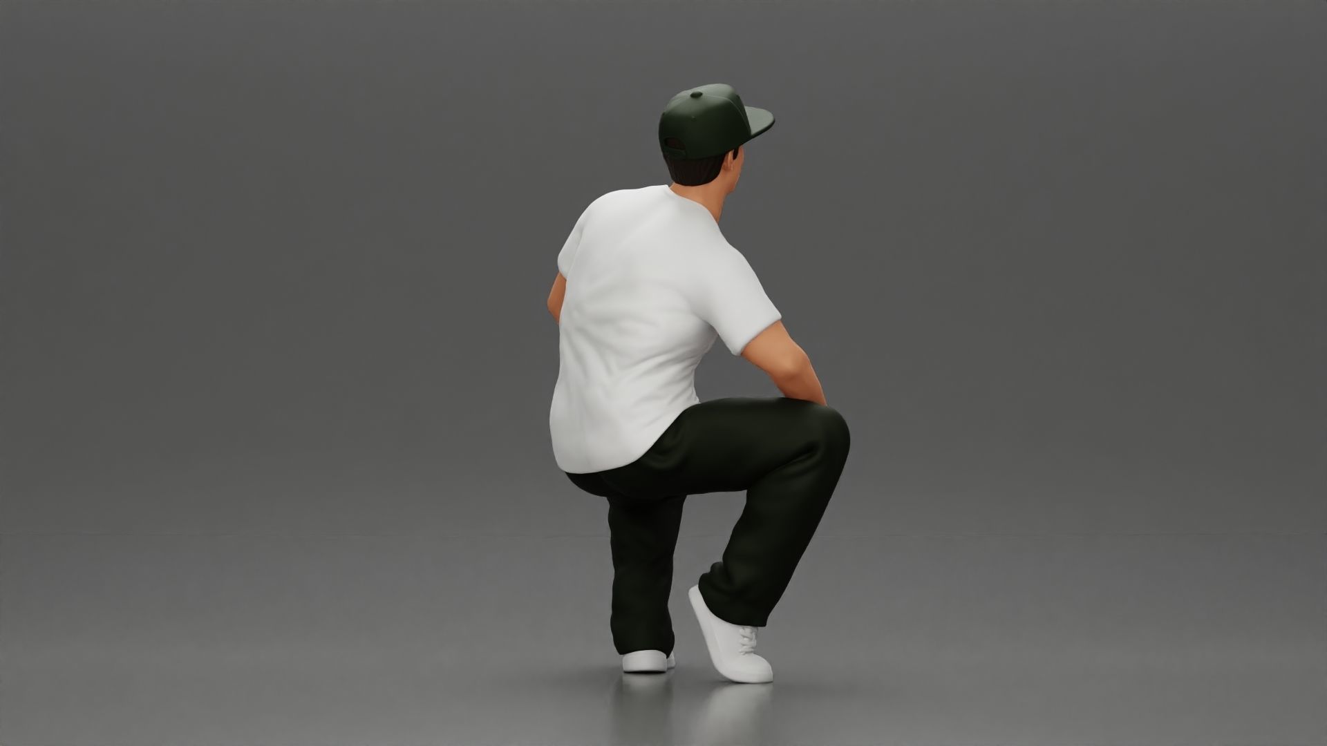 hip-hop man sitting in shirt and cap 3D print model_3