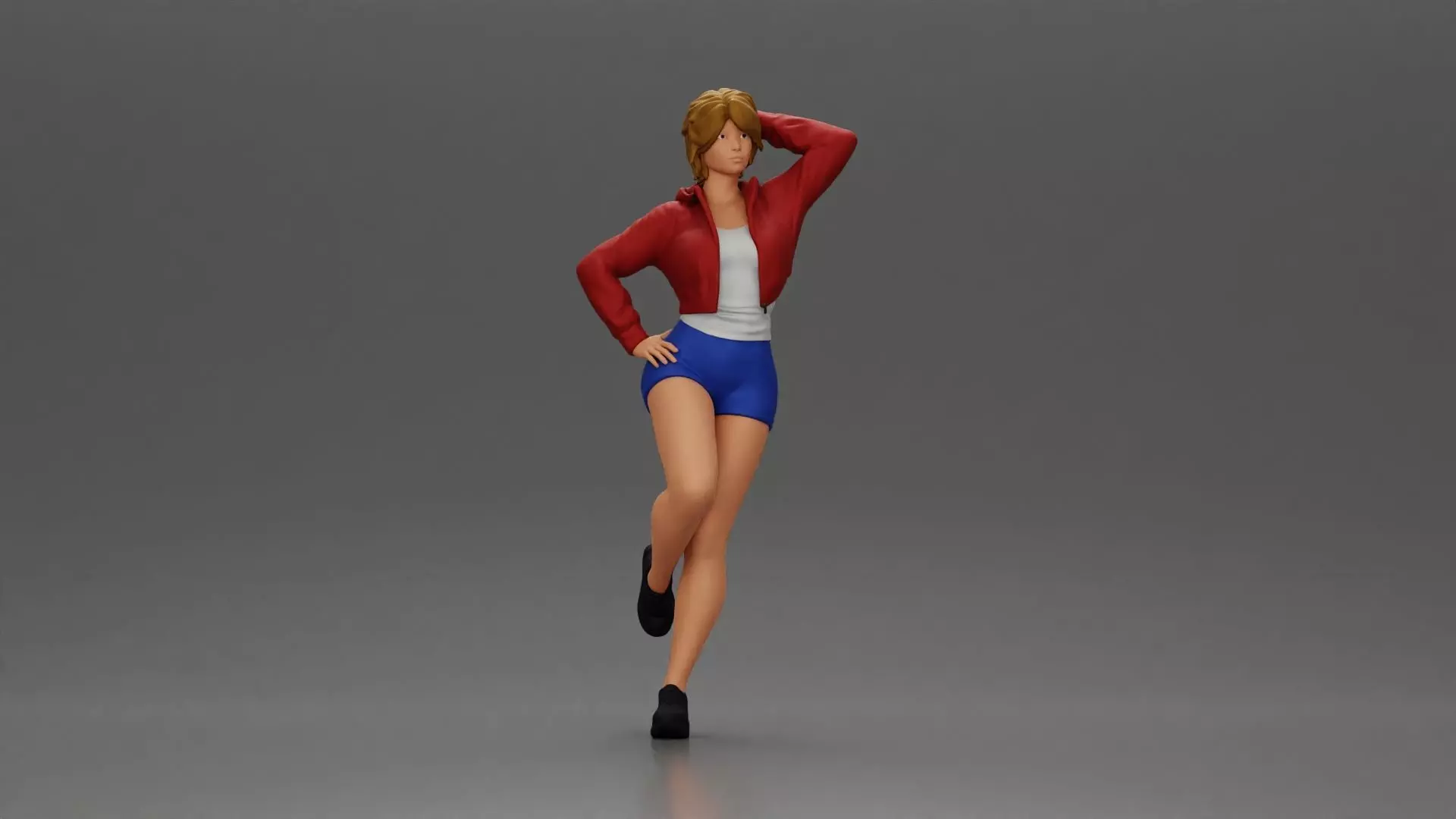 Sexy girl with short hair in mini jacket shorts leaning on a car 3D print model