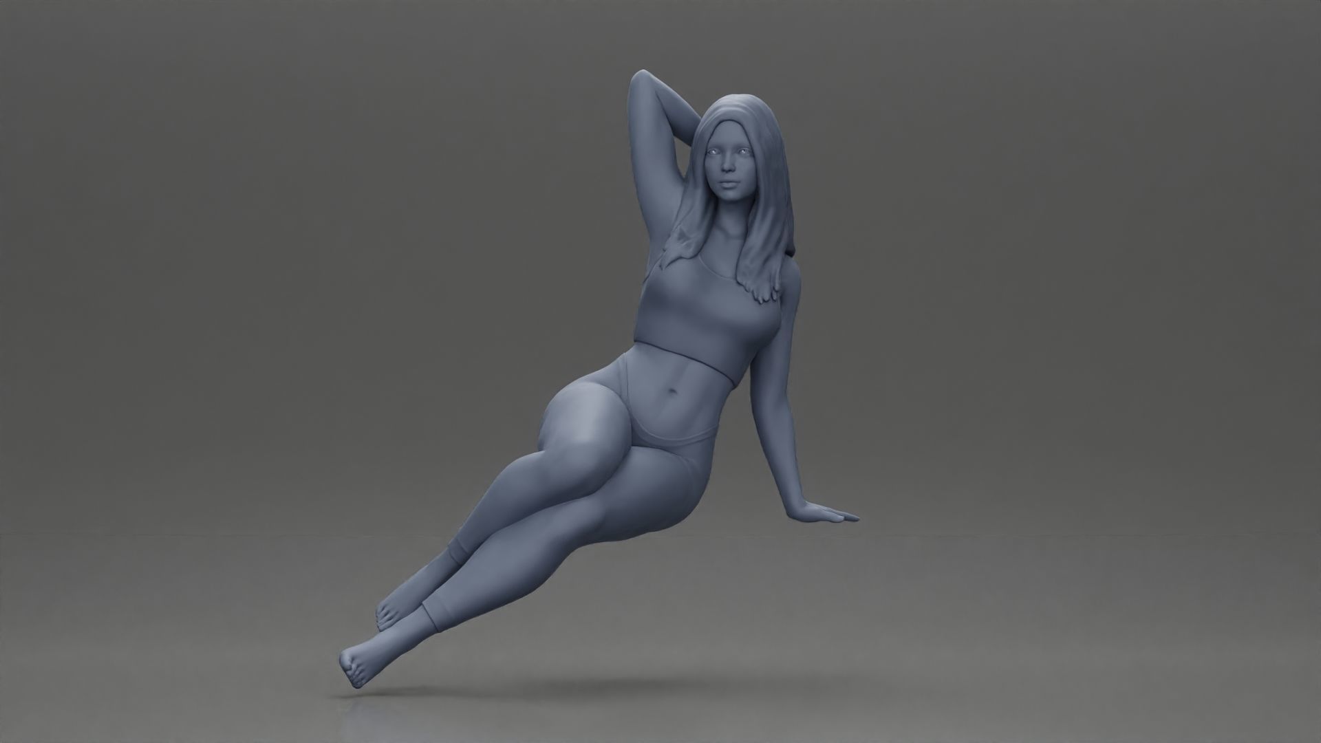Fit girl in leggings sitting on a sofa 3D print model_6