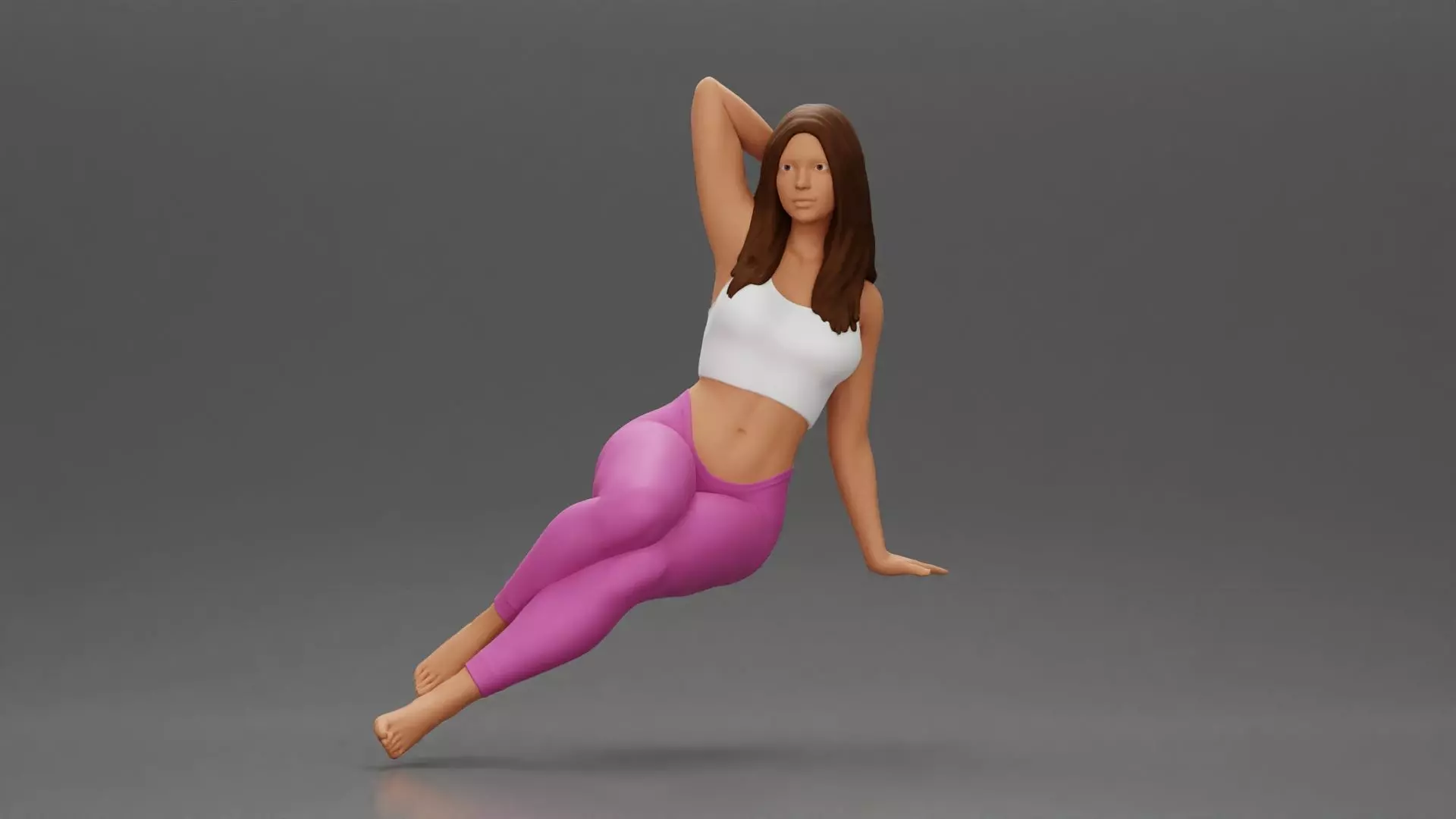 Fit girl in leggings sitting on a sofa 3D print model_0