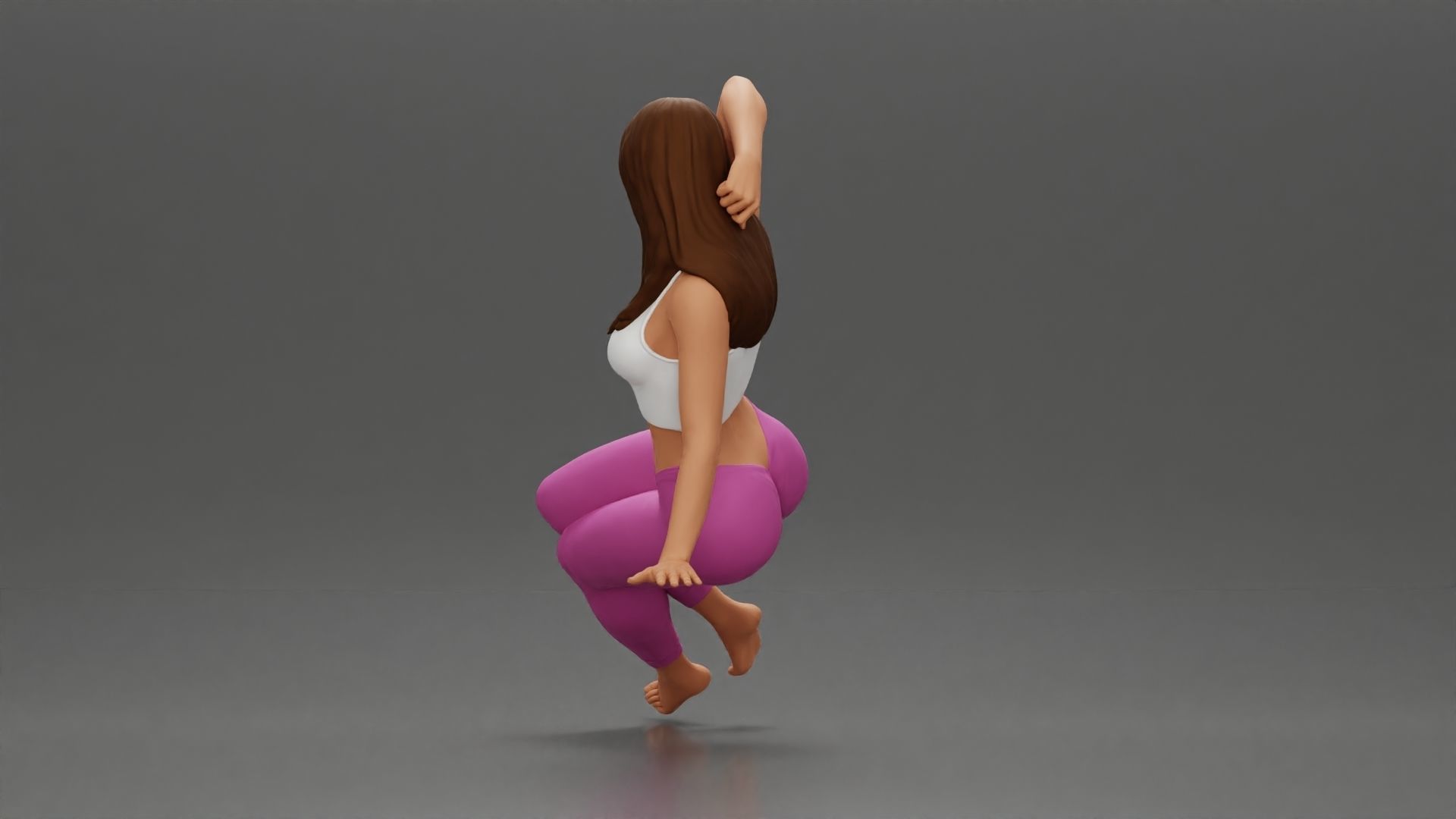 Fit girl in leggings sitting on a sofa 3D print model_4