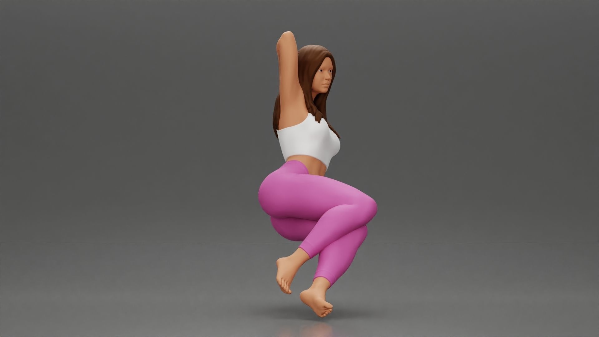 Fit girl in leggings sitting on a sofa 3D print model_1