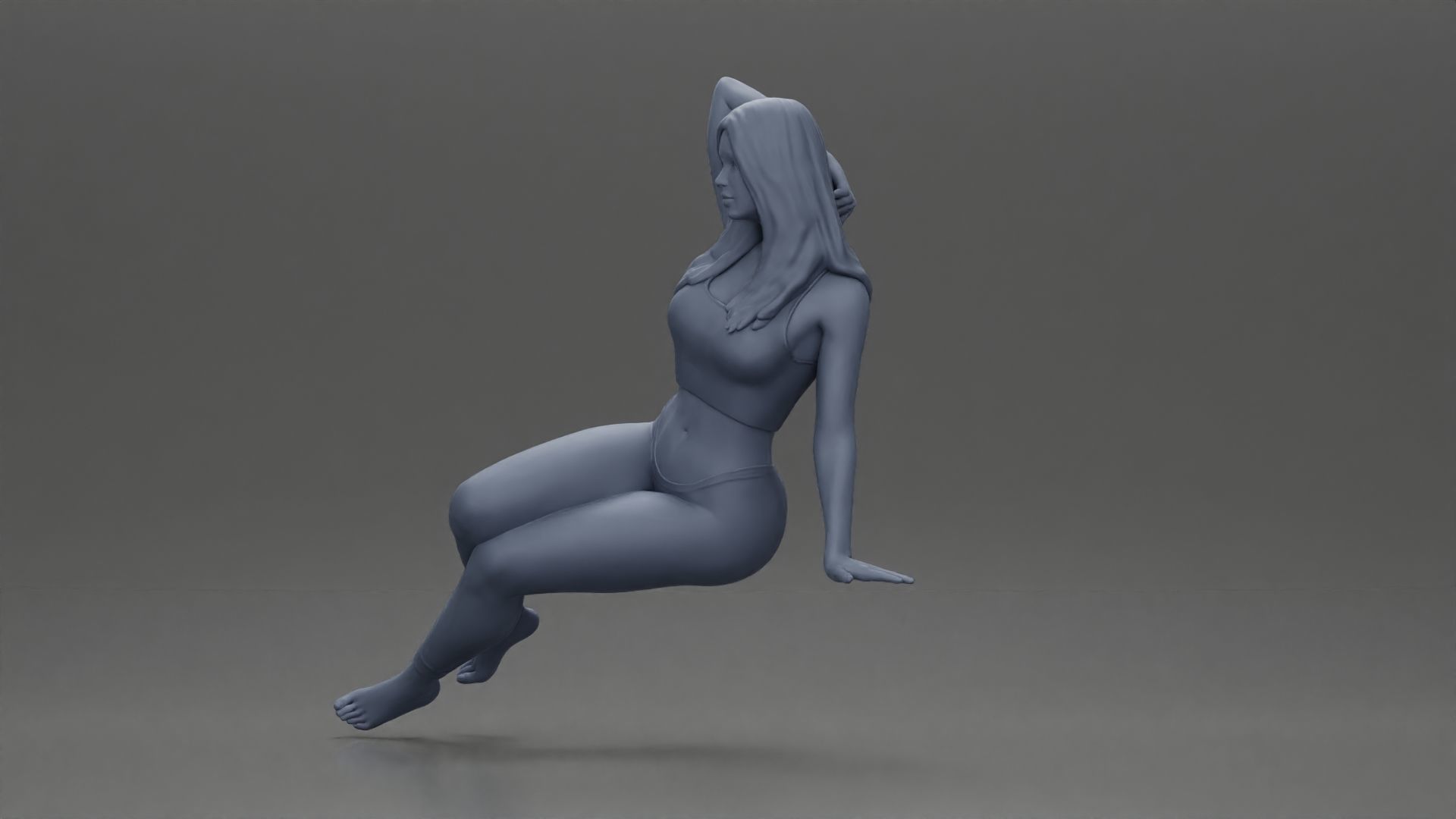 Fit girl in leggings sitting on a sofa 3D print model_11