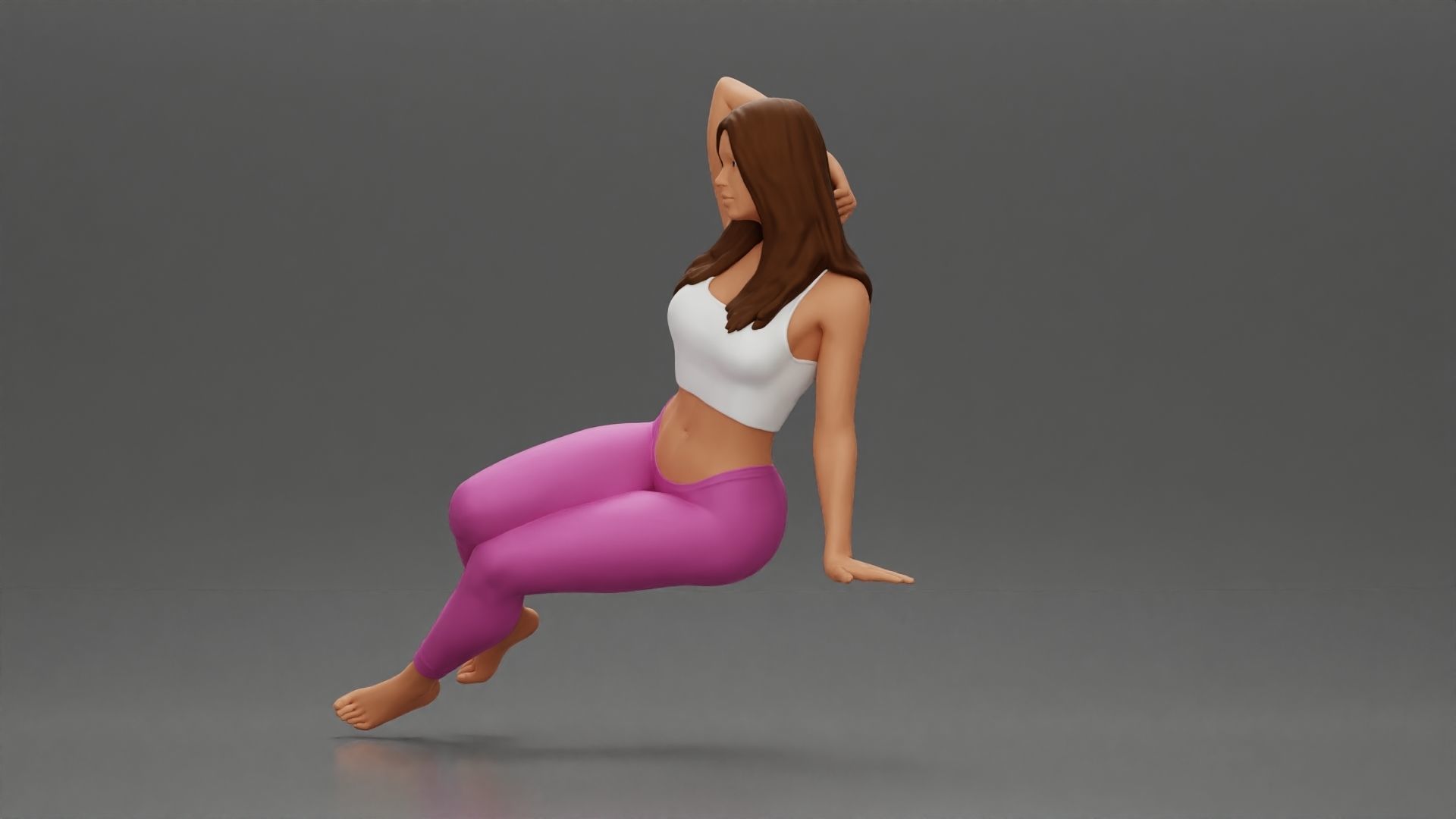 Fit girl in leggings sitting on a sofa 3D print model_5