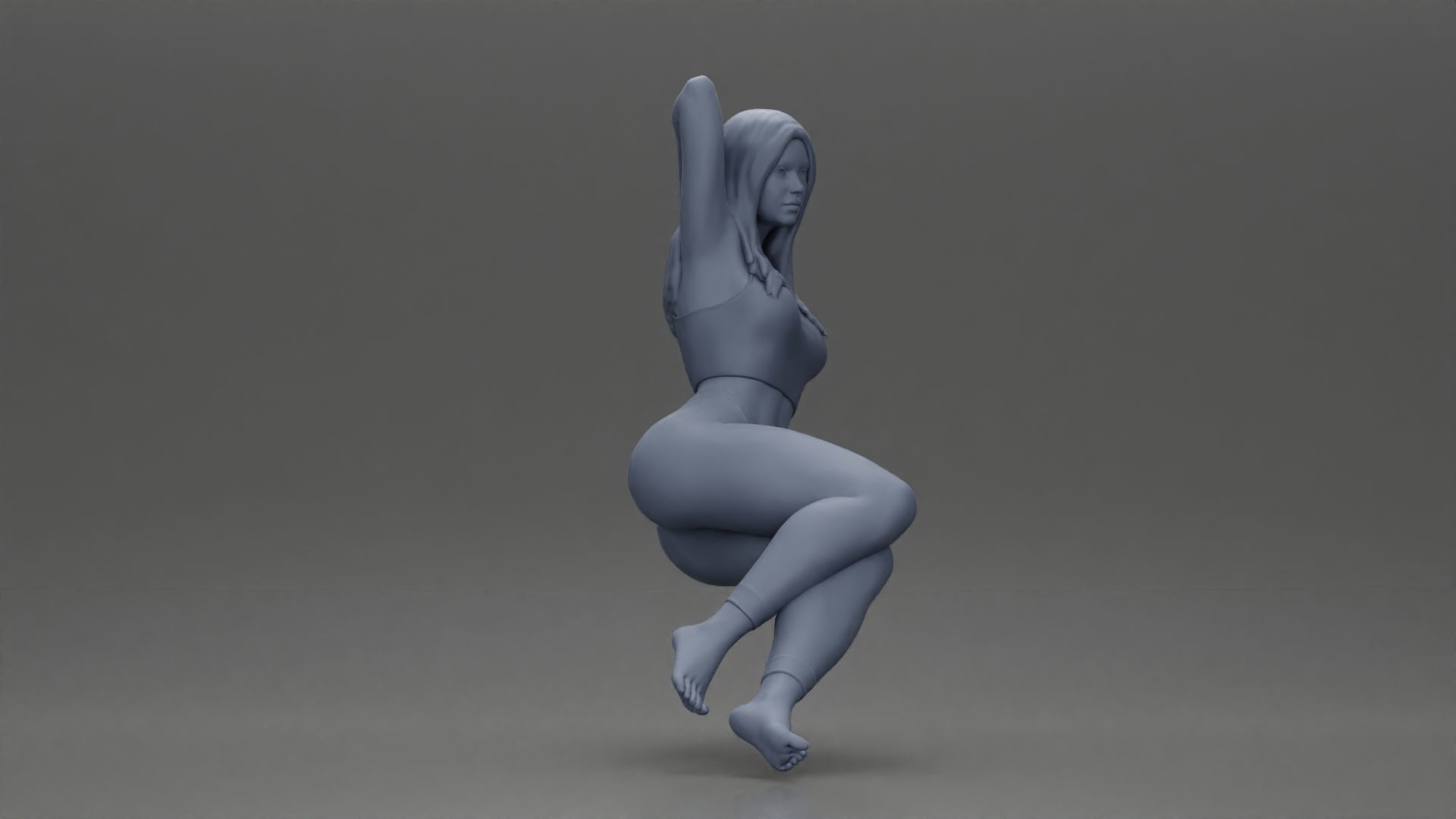 Fit girl in leggings sitting on a sofa 3D print model_7