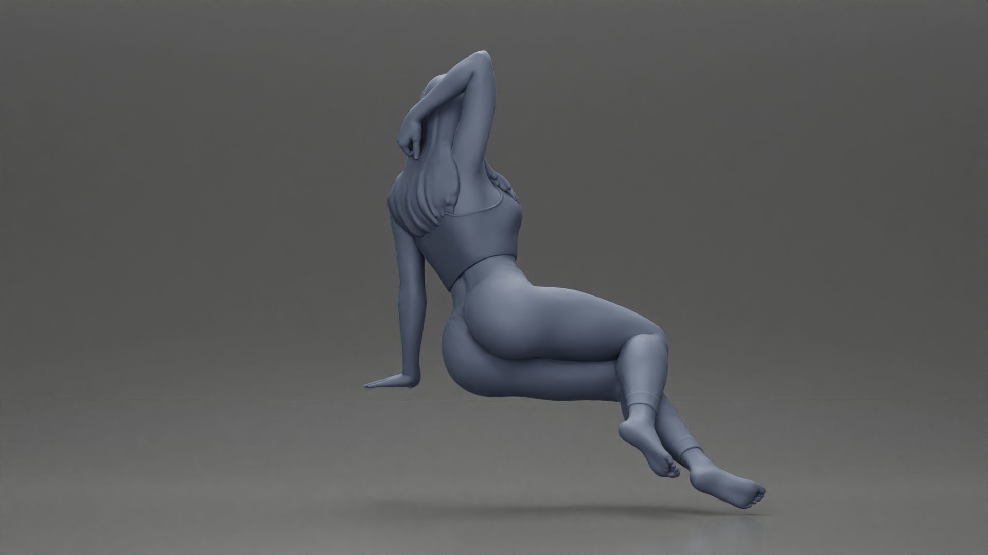 Fit girl in leggings sitting on a sofa 3D print model_8
