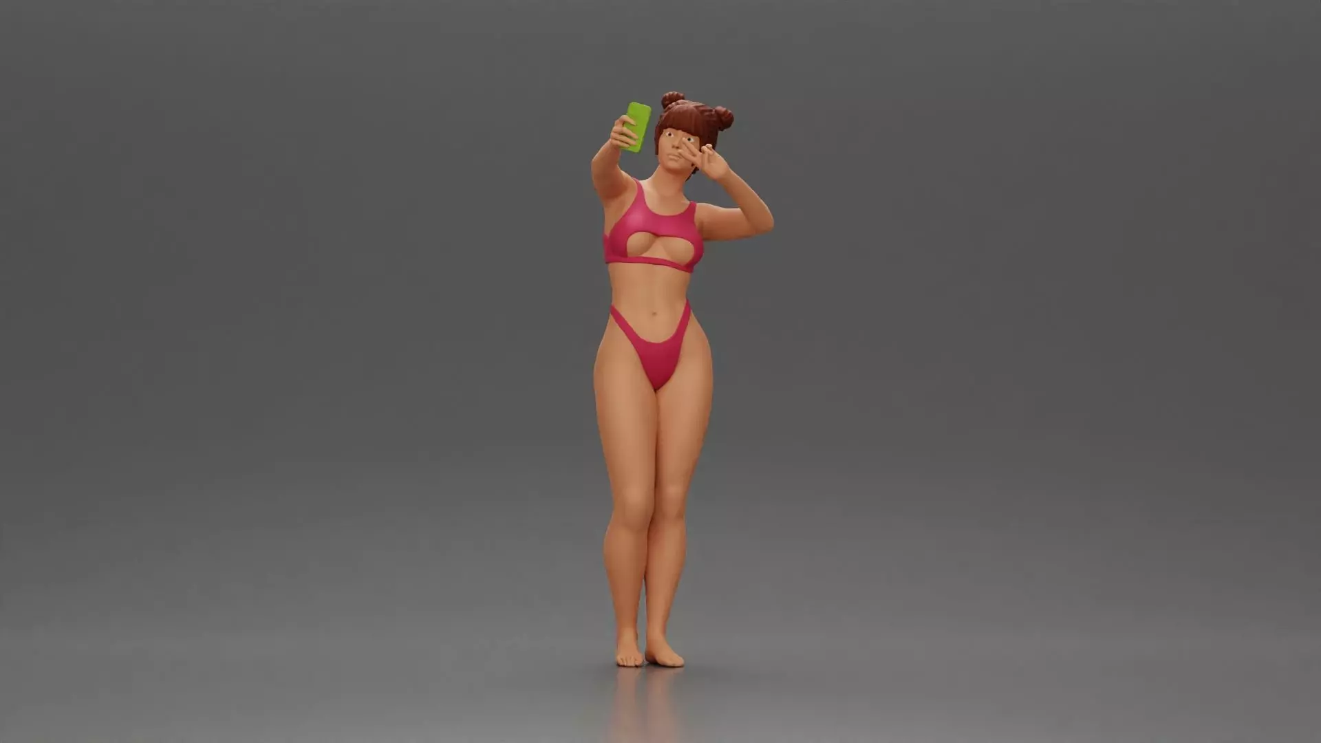 attractive woman in taking selfie with phone on the beach 3D print model