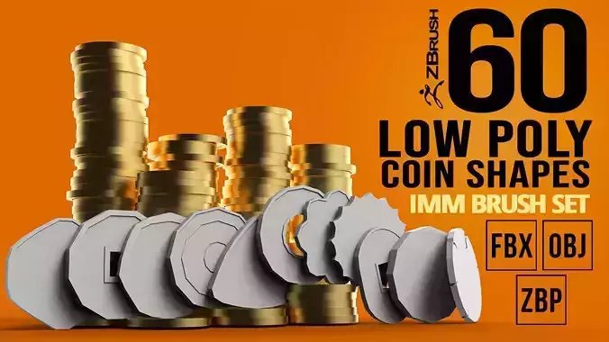 60 various coin or money base mesh shapes imm Zbrush set