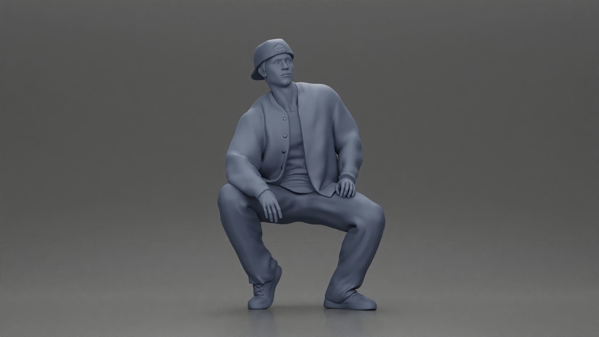 hip hop man sitting in a jacket and cap 3D print model_6