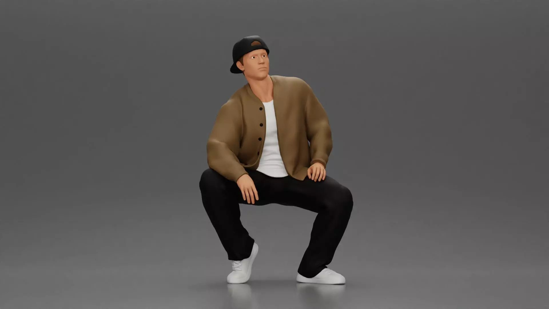 hip hop man sitting in a jacket and cap 3D print model_0