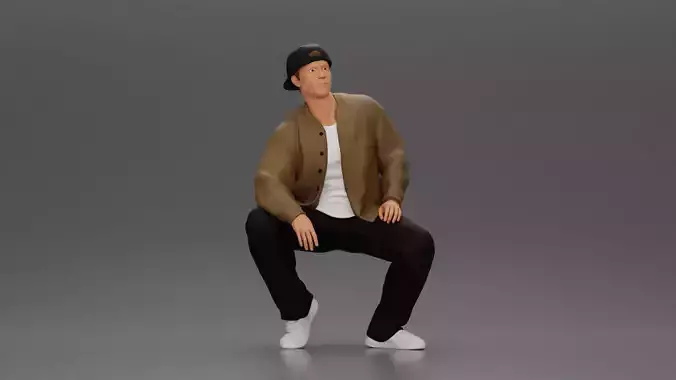 hip hop man sitting in a jacket and cap 3D print model