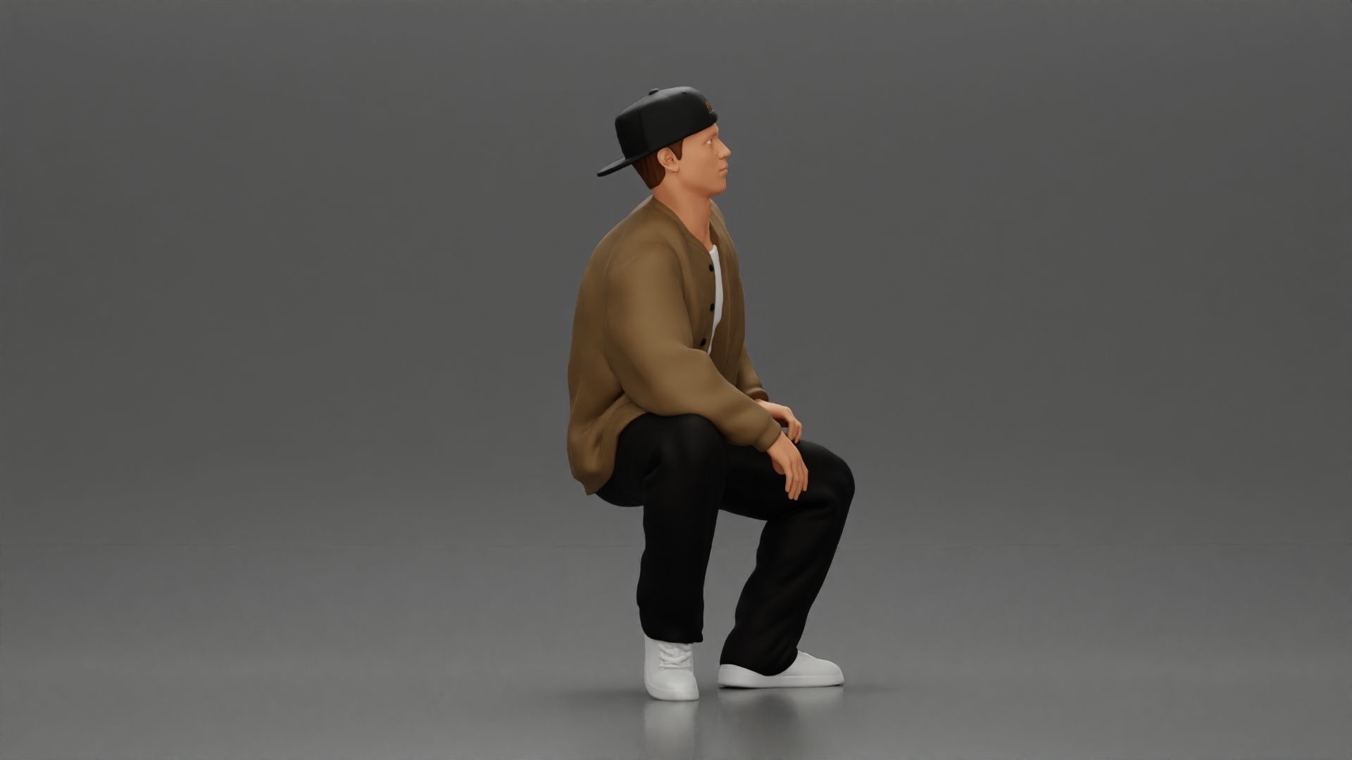 hip hop man sitting in a jacket and cap 3D print model_1