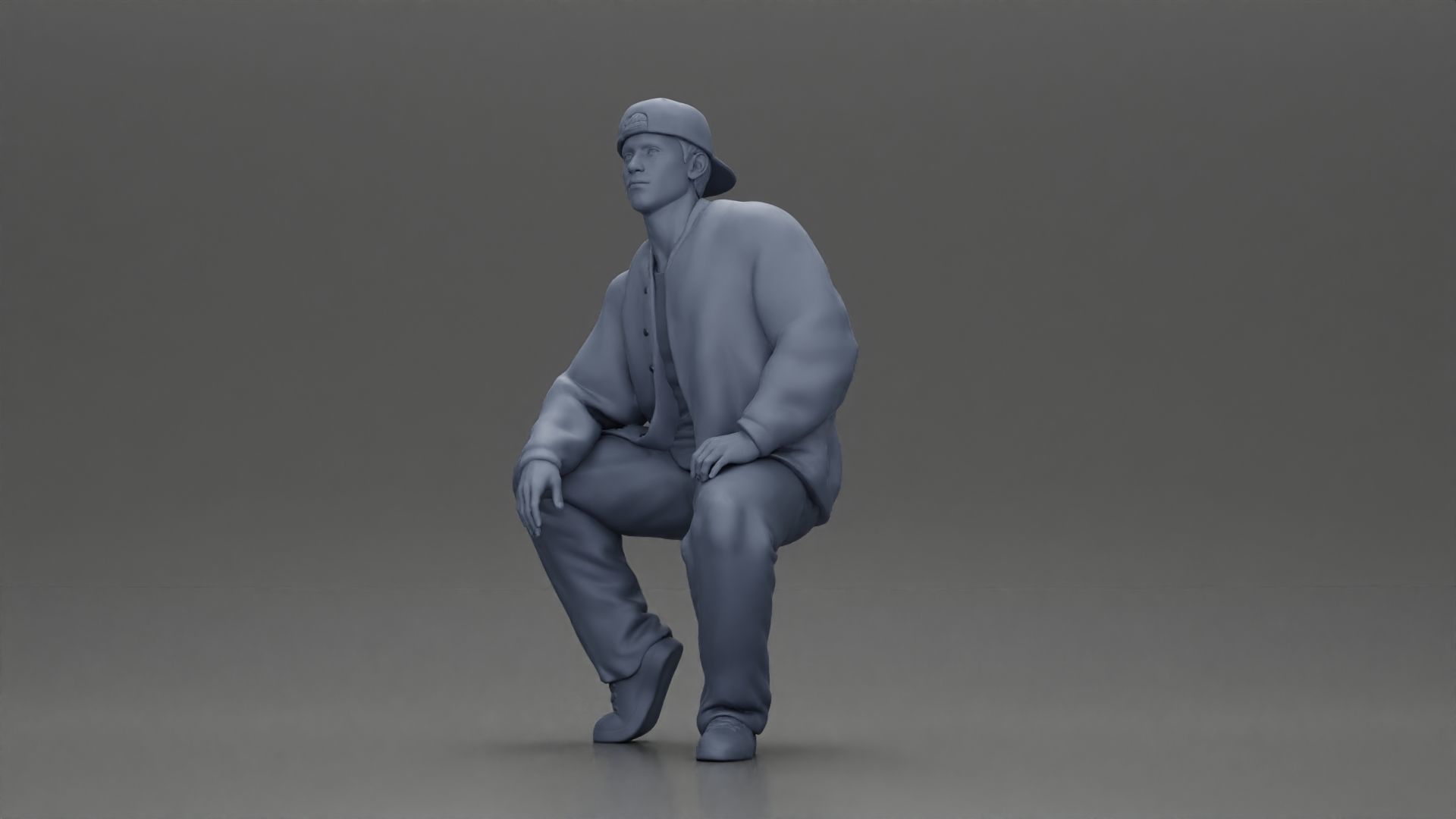 hip hop man sitting in a jacket and cap 3D print model_11