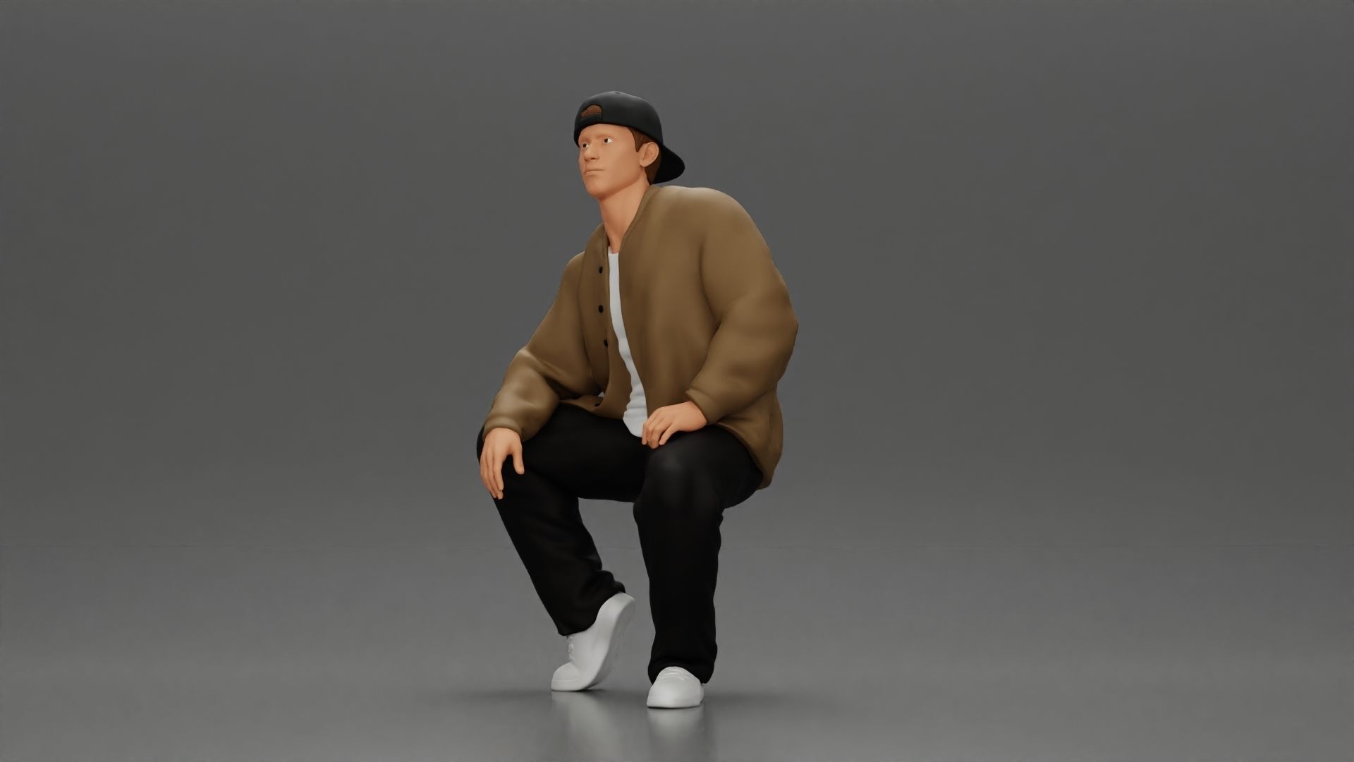 hip hop man sitting in a jacket and cap 3D print model_5