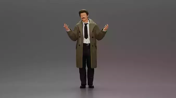 police detective in a coat standing with hands wide open 3D print model
