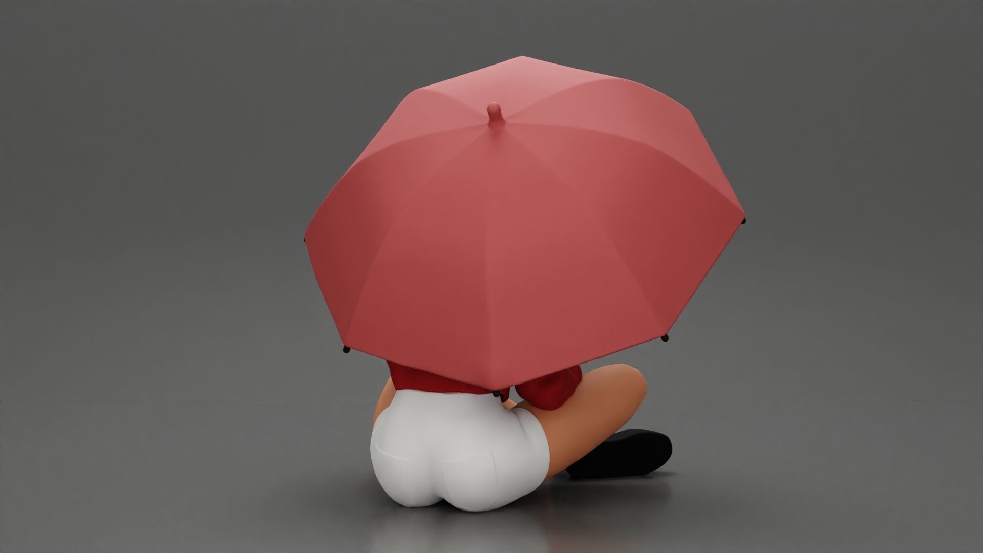 Pretty Girl with an Umbrella in Jacket and Shorts Sitting 3D print model_3