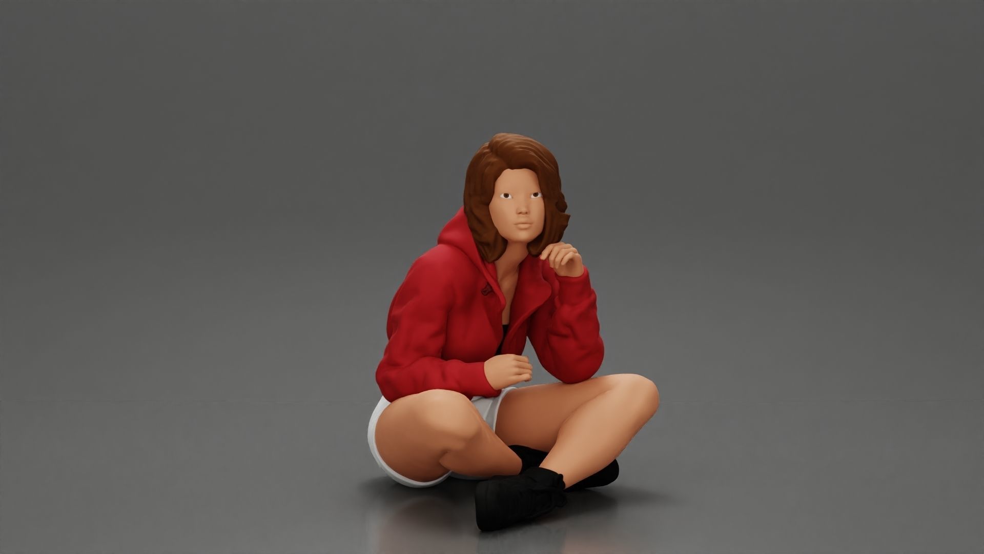 Pretty Girl with an Umbrella in Jacket and Shorts Sitting 3D print model_1