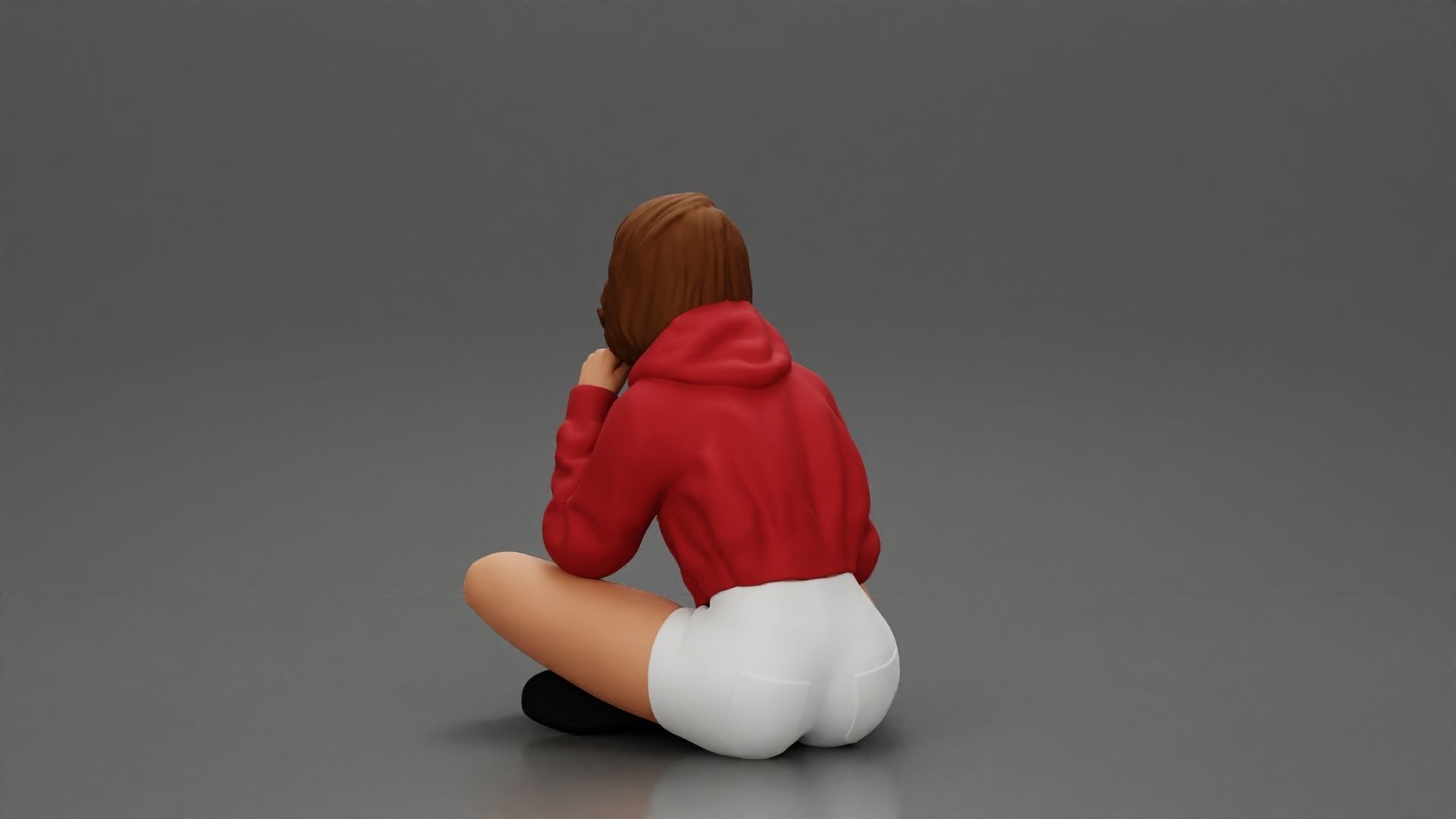 Pretty Girl with an Umbrella in Jacket and Shorts Sitting 3D print model_9
