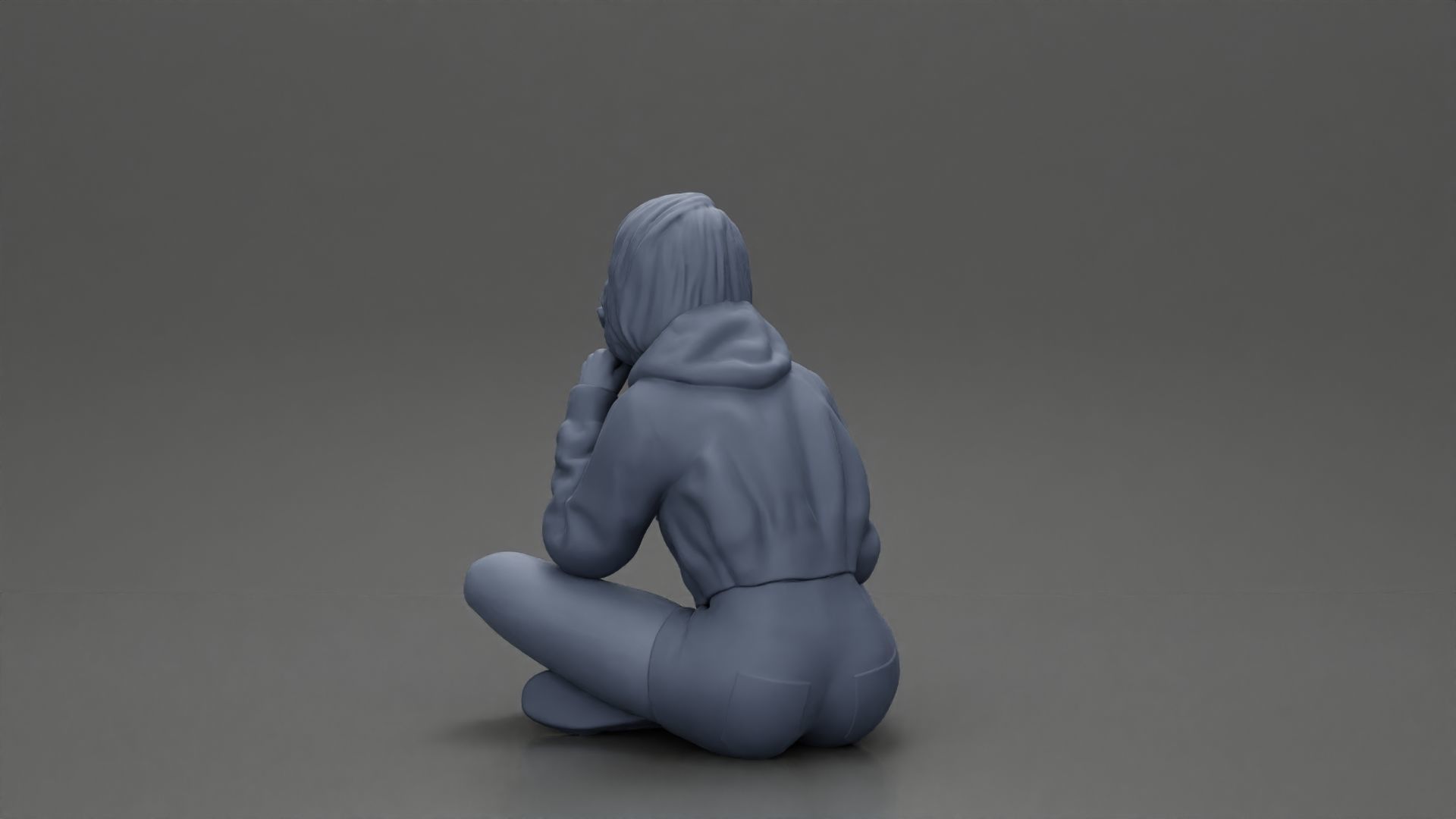 Pretty Girl with an Umbrella in Jacket and Shorts Sitting 3D print model_15