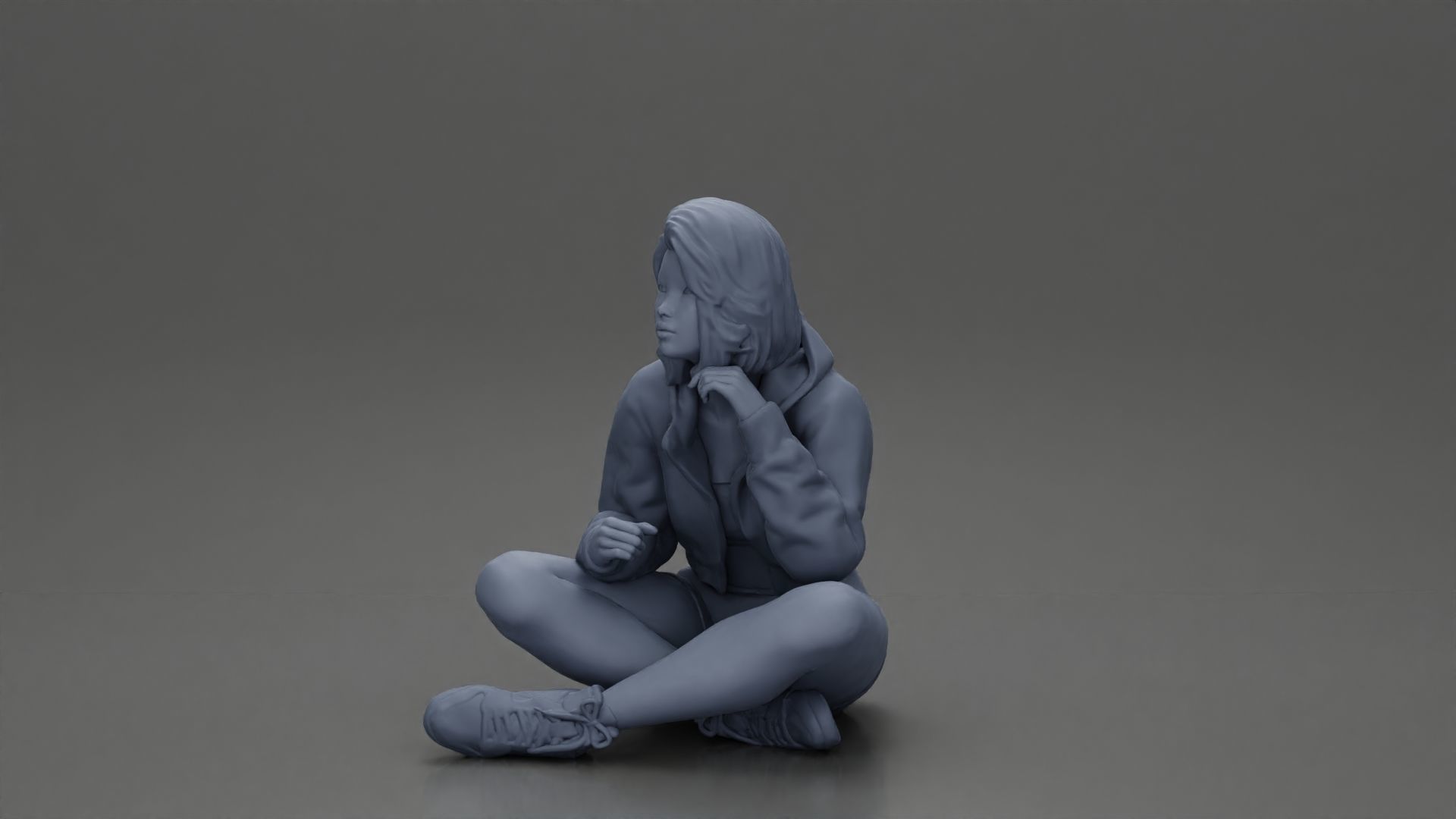 Pretty Girl with an Umbrella in Jacket and Shorts Sitting 3D print model_14