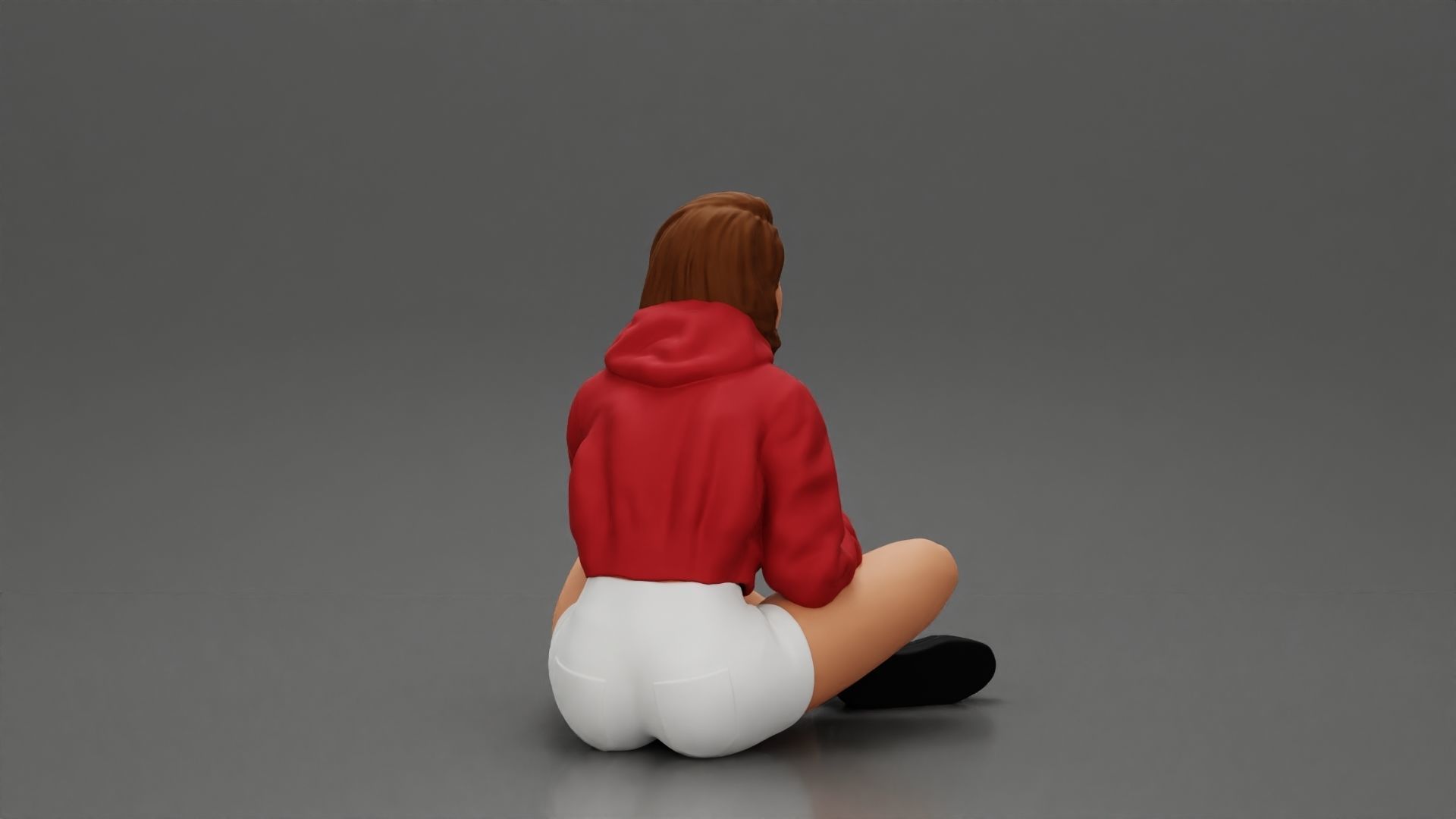 Pretty Girl with an Umbrella in Jacket and Shorts Sitting 3D print model_8