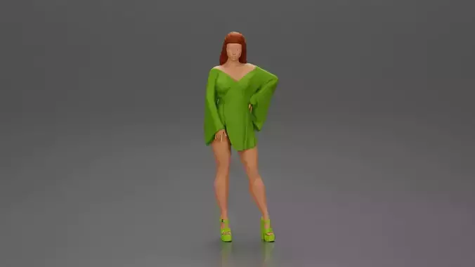 Confident Woman in kimono dress and heels posing 3D print model
