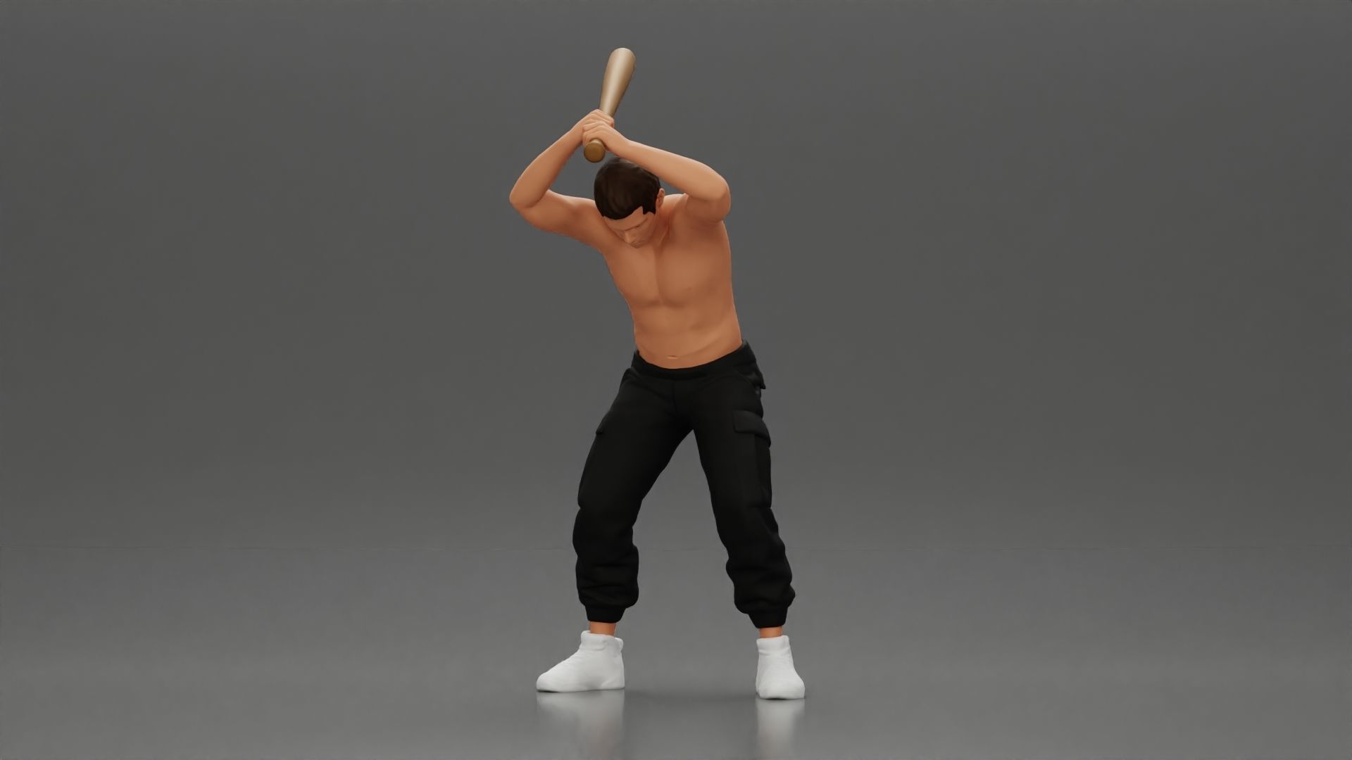 gangster holding baseball bat while biting someone on the floor 3D print model_5