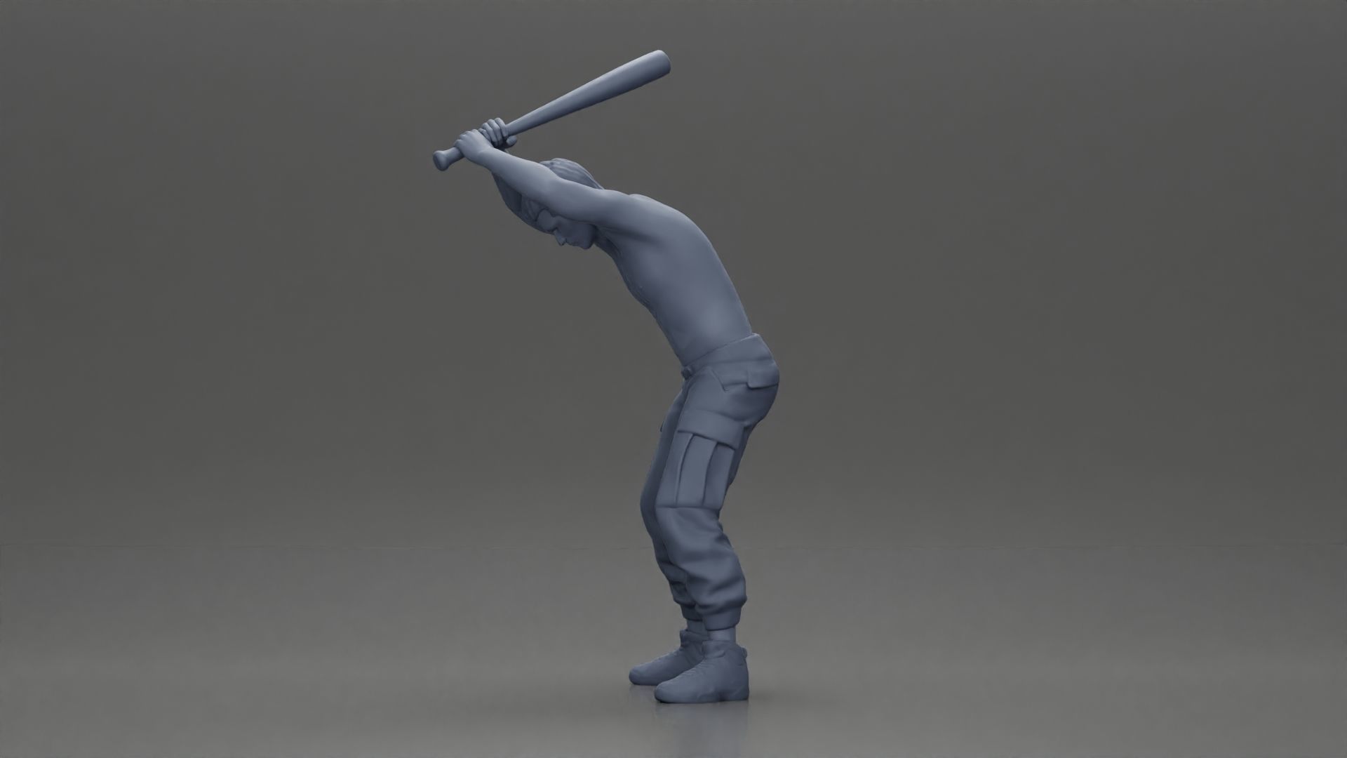 gangster holding baseball bat while biting someone on the floor 3D print model_10