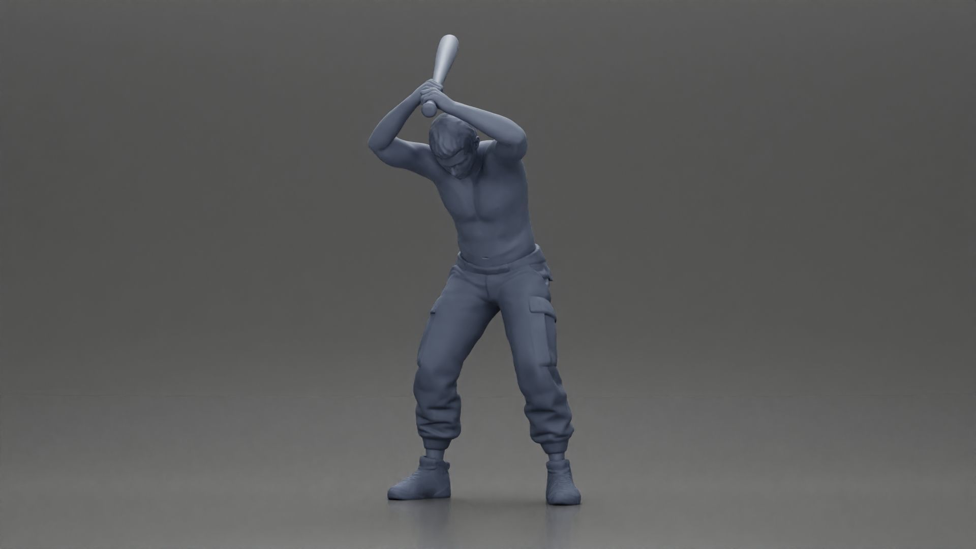 gangster holding baseball bat while biting someone on the floor 3D print model_11