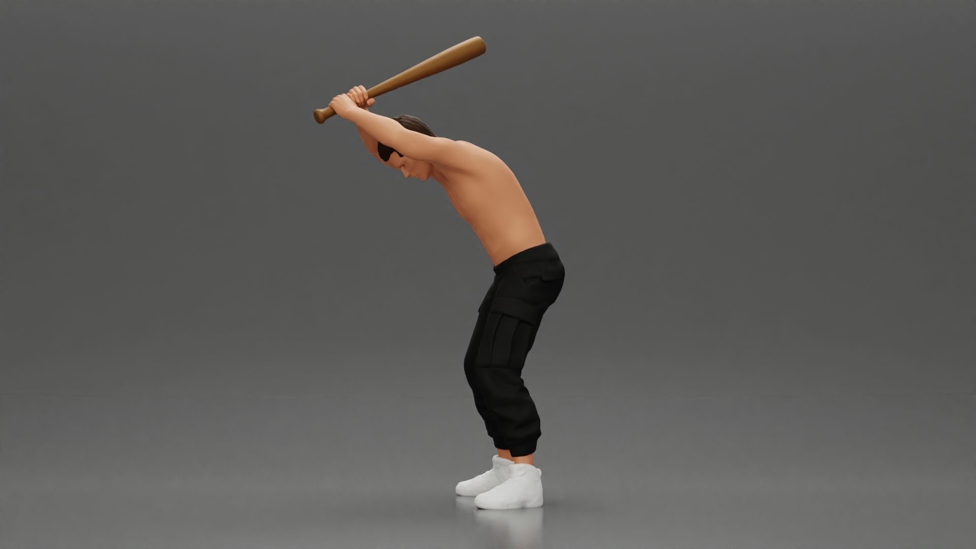 gangster holding baseball bat while biting someone on the floor 3D print model_4