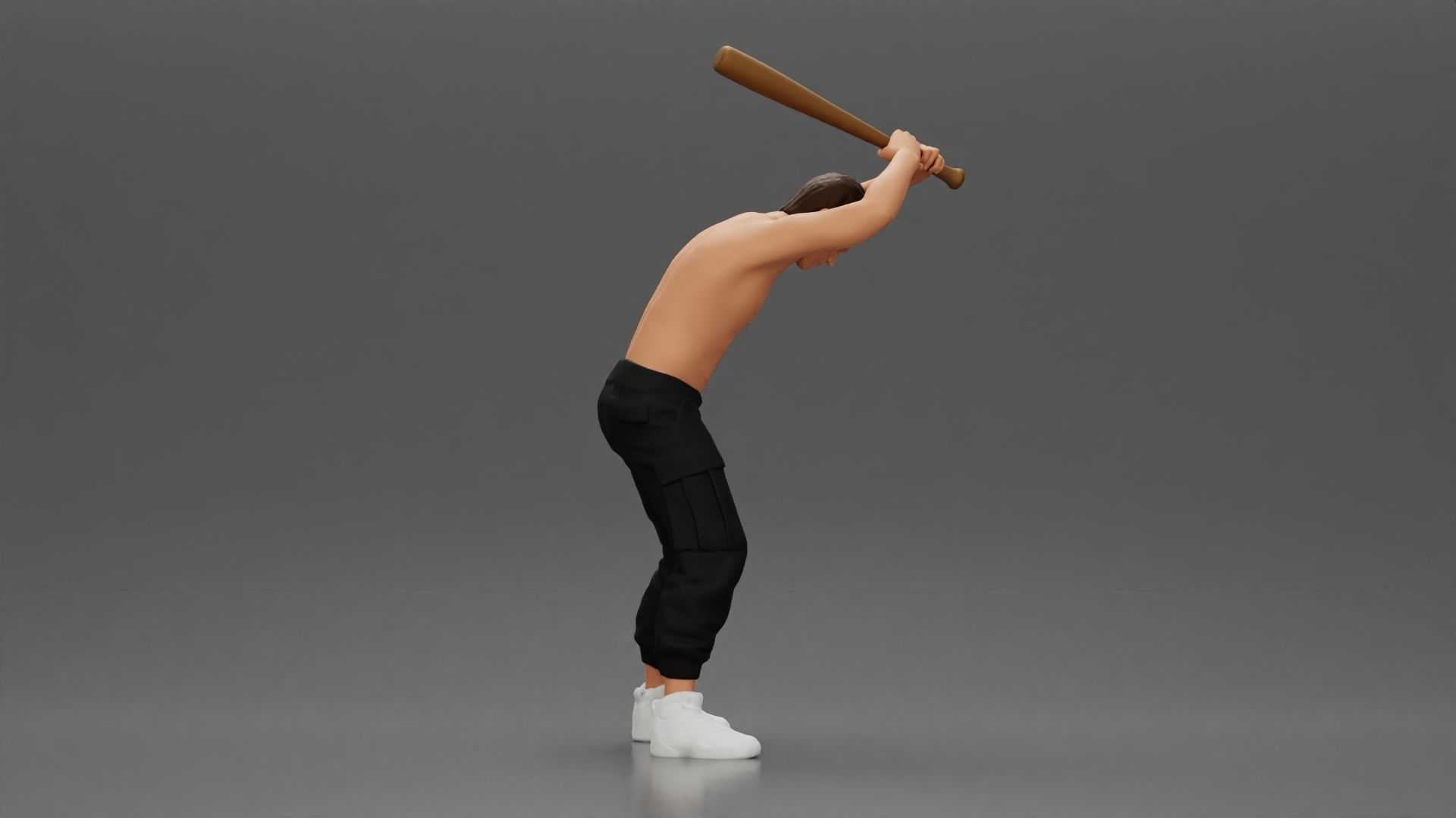 gangster holding baseball bat while biting someone on the floor 3D print model_1