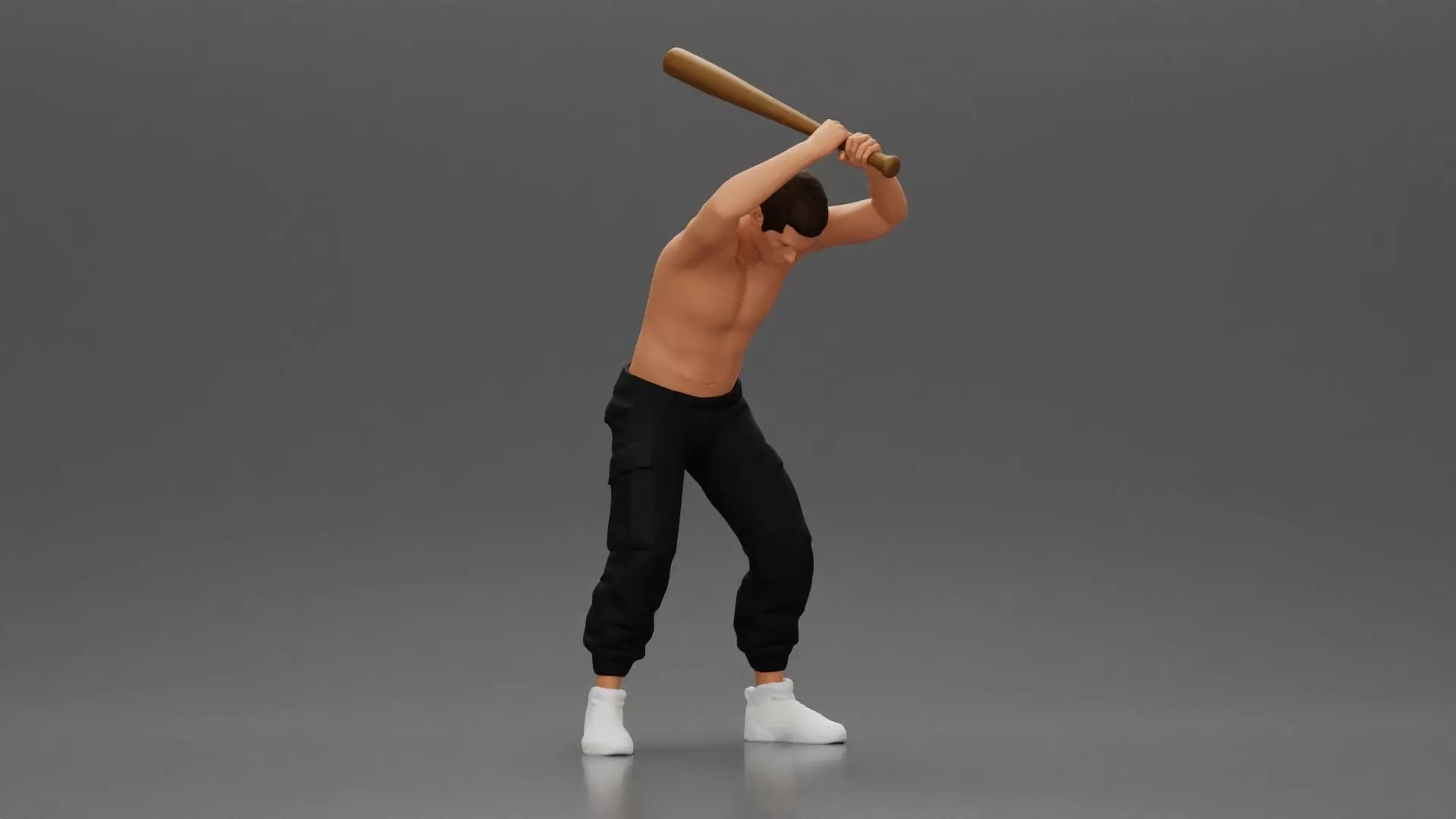 gangster holding baseball bat while biting someone on the floor 3D print model_0