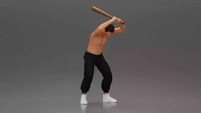 gangster holding baseball bat while biting someone on the floor