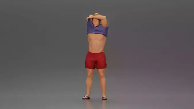 muscular man in shorts taking off his shirt to go swimming 3D print model