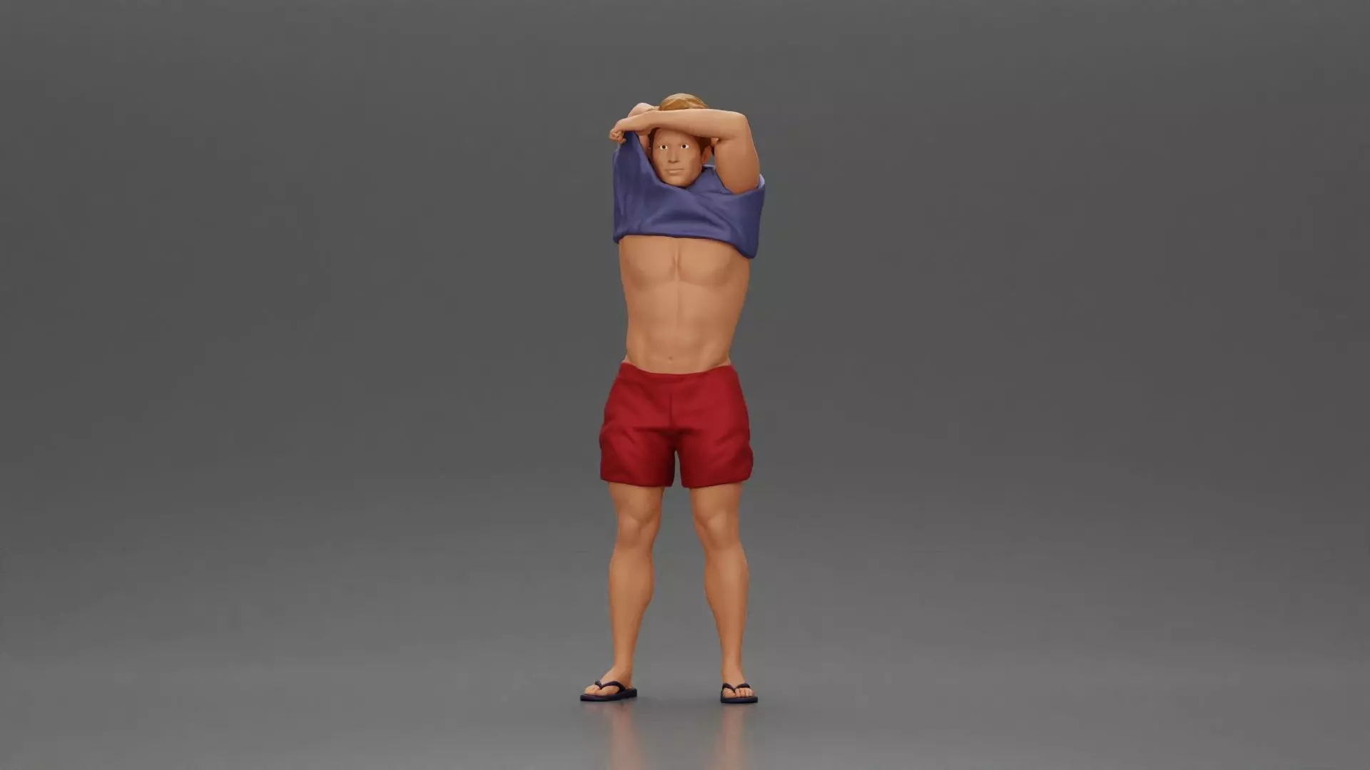muscular man in shorts taking off his shirt to go swimming 3D print model