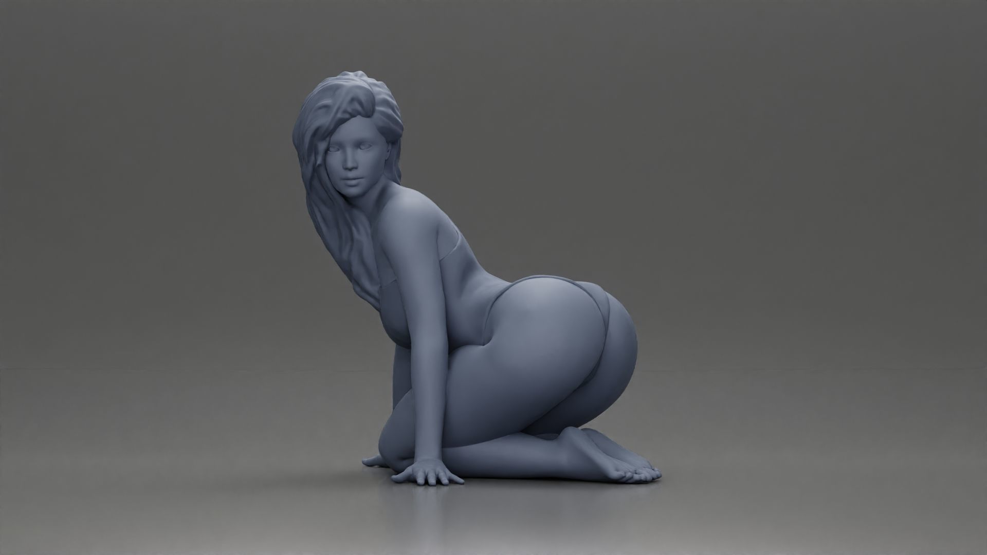 Woman in One-Piece Bikini in a Kneeling Pin-Up Pose on the Beach 3D print model_6